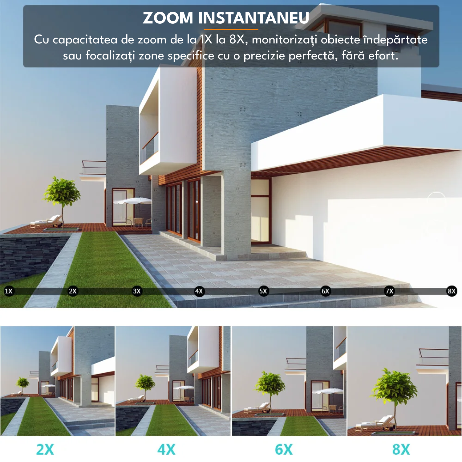 Camera de supraveghere, WiFi, 8MP, 4K, zoom digital 8x, detectie umana AI, vedere nocturna, urmarire automata, audio bidirectional, lentile duble, rezistenta apa IP66