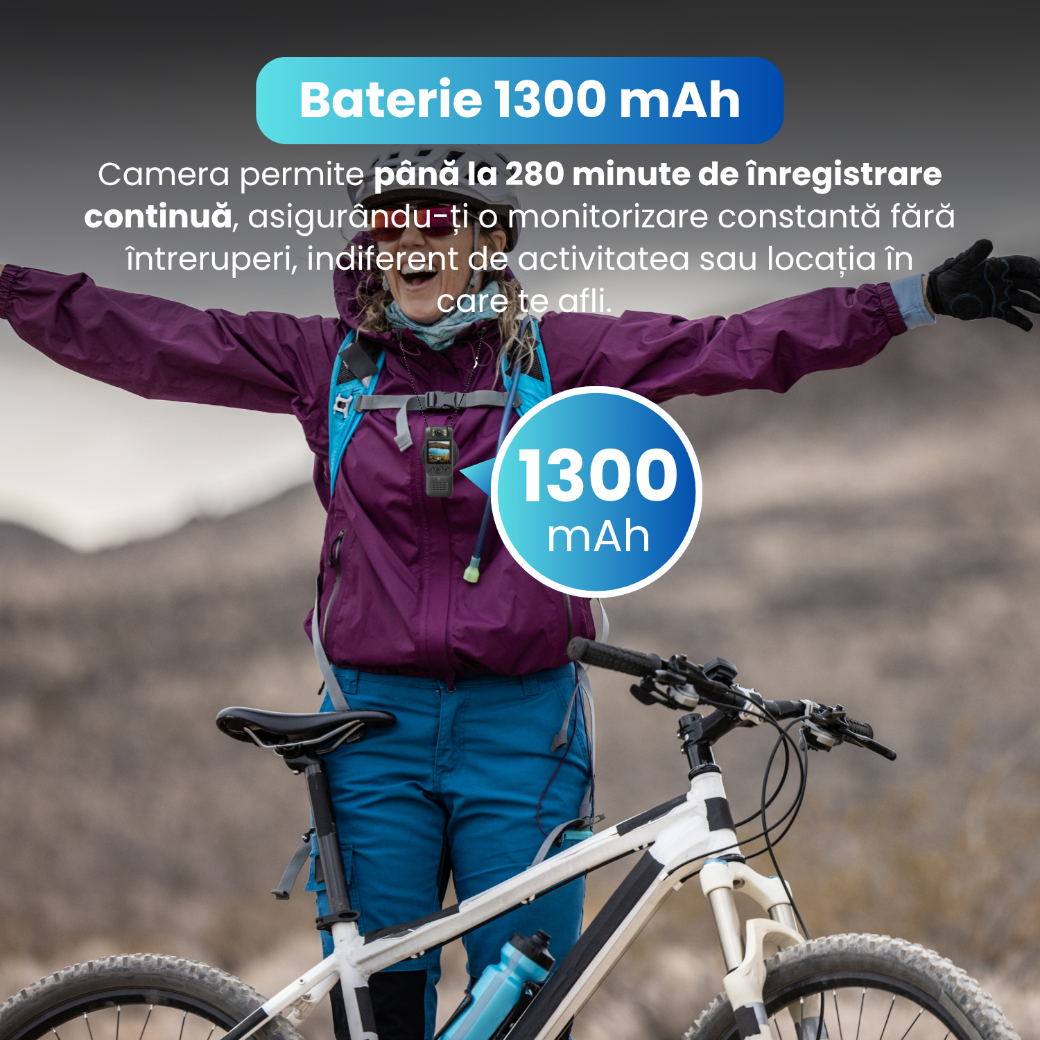 RESIGILAT - Camera video corporala, body cam 1080P, WiFi HotSpot, baterie 1300 mAh, unghi larg de 18