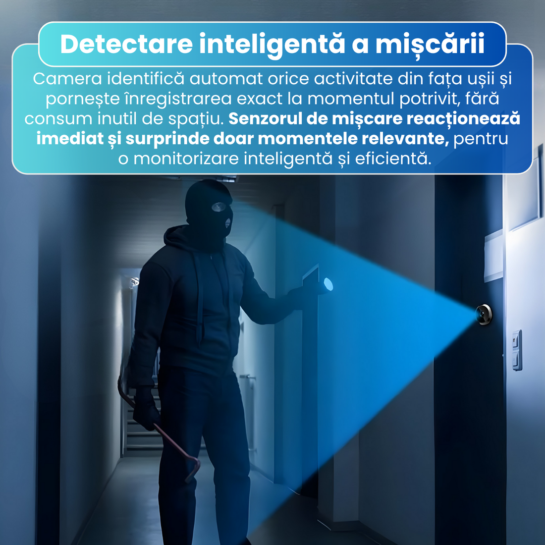 Vizor inteligent pentru usa cu camera video 1080P, WiFi 2.4G, detectarea miscarii, audio bidirectional, stocare cloud si card TF, control din aplicatie Tuya Smart, unghi larg 140°