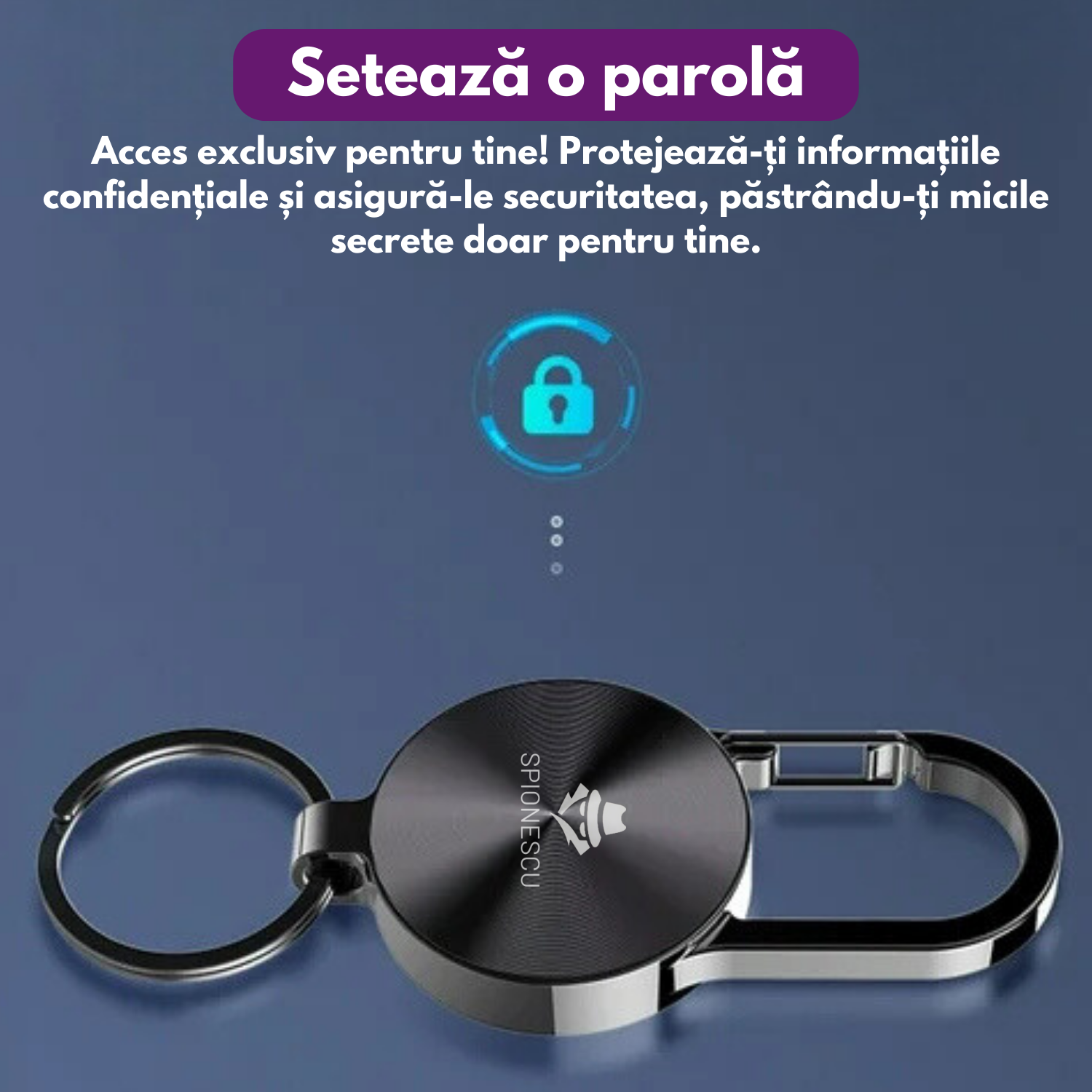 Reportofon spion tip breloc, S25, baterie 120 mAh, autonomie 25 h, MP3 player, inregistrare cu activare vocala, eliminare zgomot