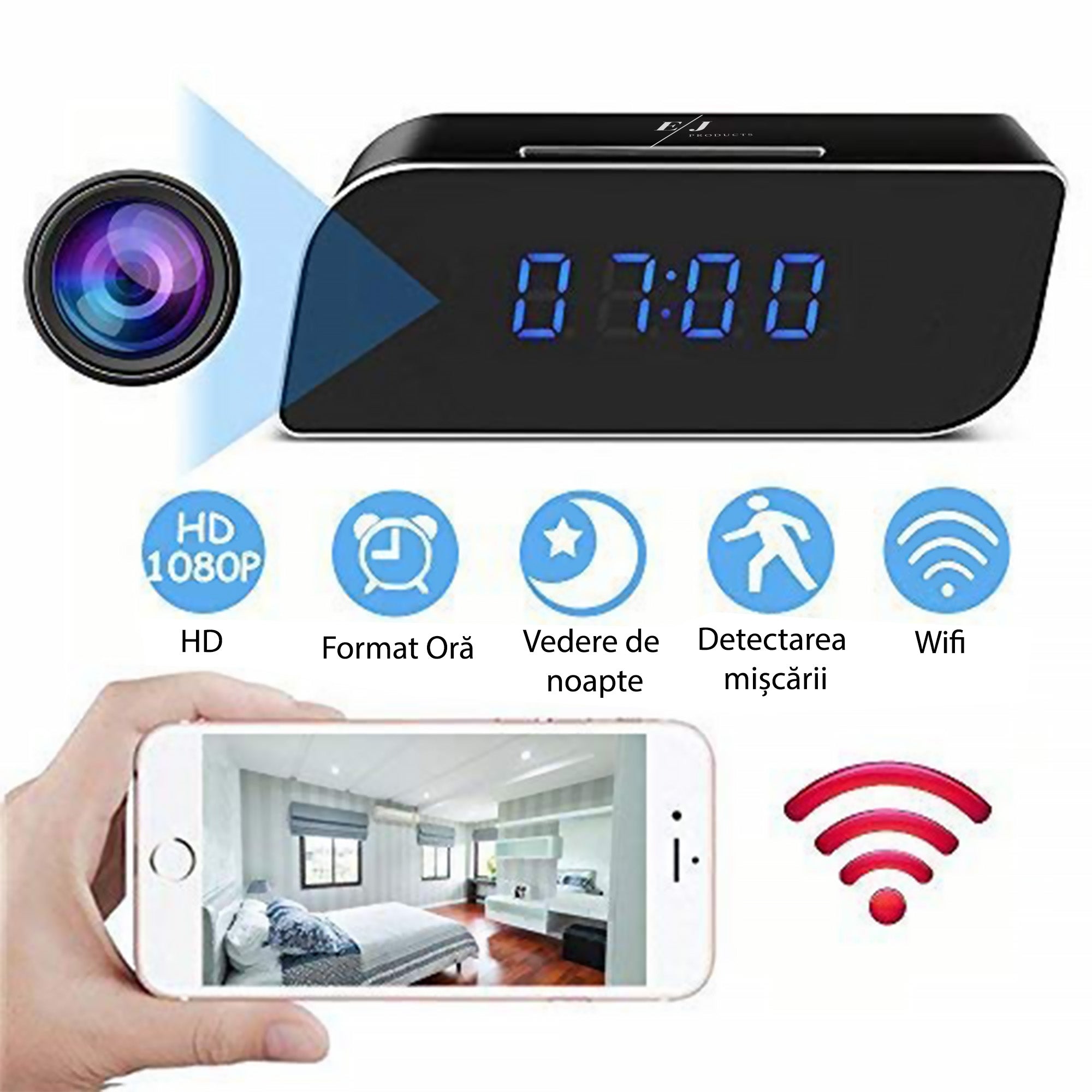 Set 2 ceasuri cu camera ascunsa WiFi, HD, night vision, unghi 160°, infrarosu si senzor de miscare