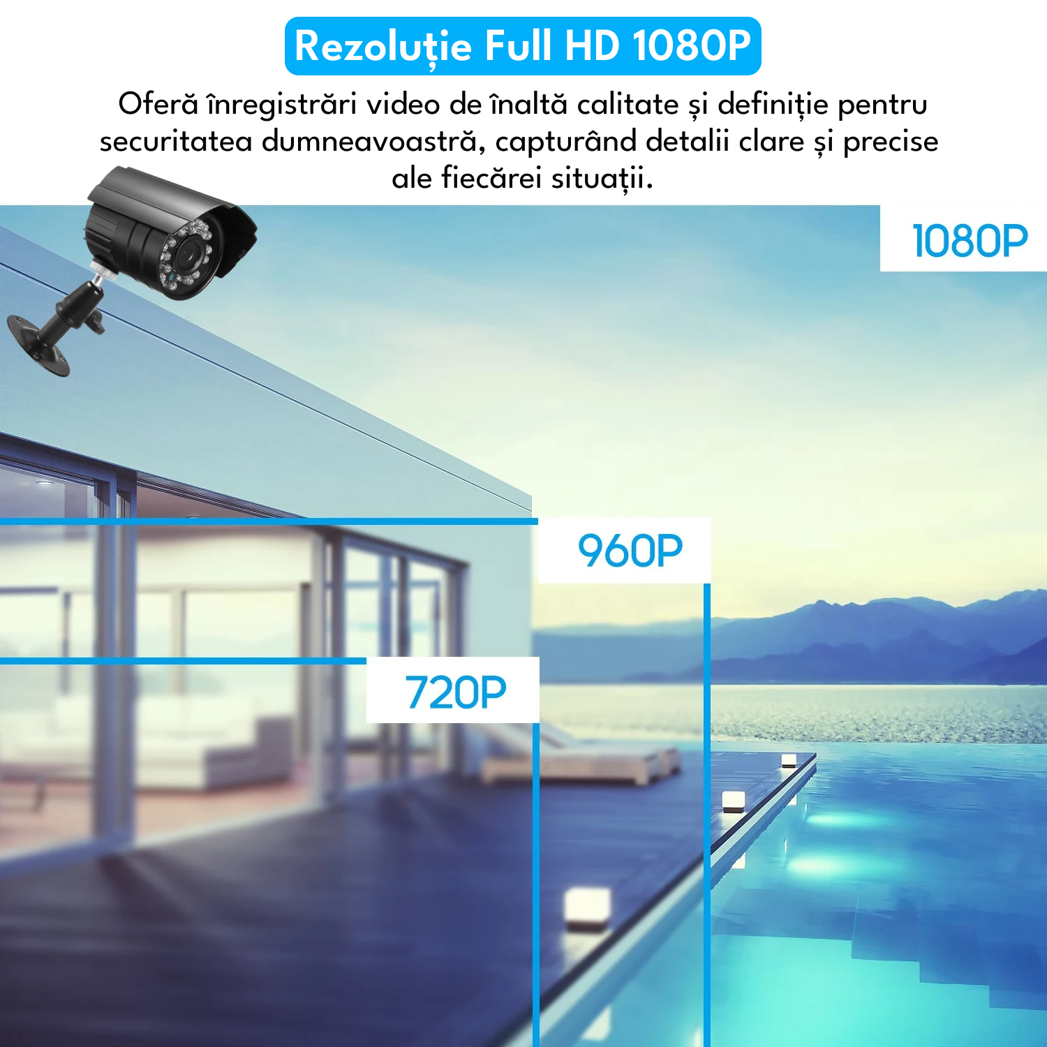 Kit supraveghere video exterior, 8 camere, 2MP, vedere nocturna IR, DVR cu 4 canale, Full HD, IP66, detector de miscare