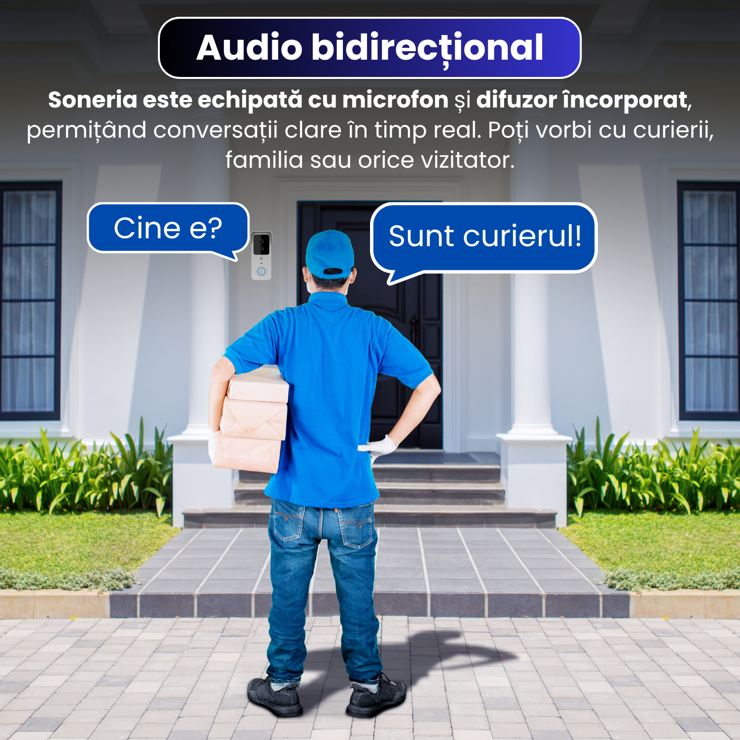 Sonerie inteligenta cu camera HD, vedere nocturna IR, audio bidirectional, detectare miscare, contro