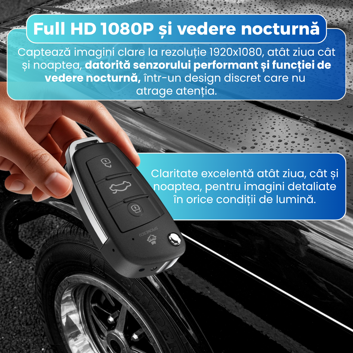 RESIGILAT - Cheie auto cu camera ascunsa Full HD, night vision, unghi 140°