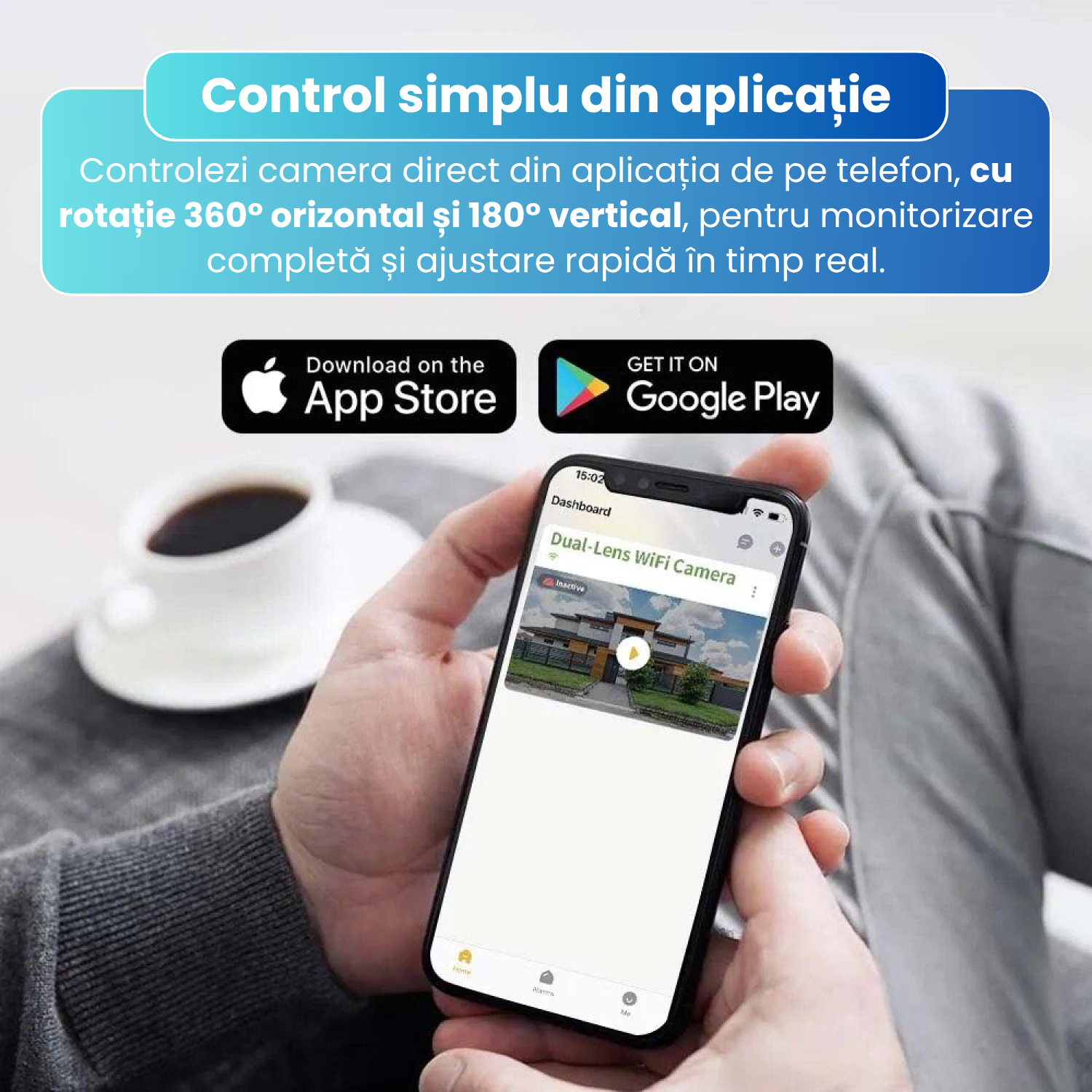 Camera de supraveghere WiFi cu 3 lentile, P8,  rotatie panoramica, vedere nocturna IR, detectie misc