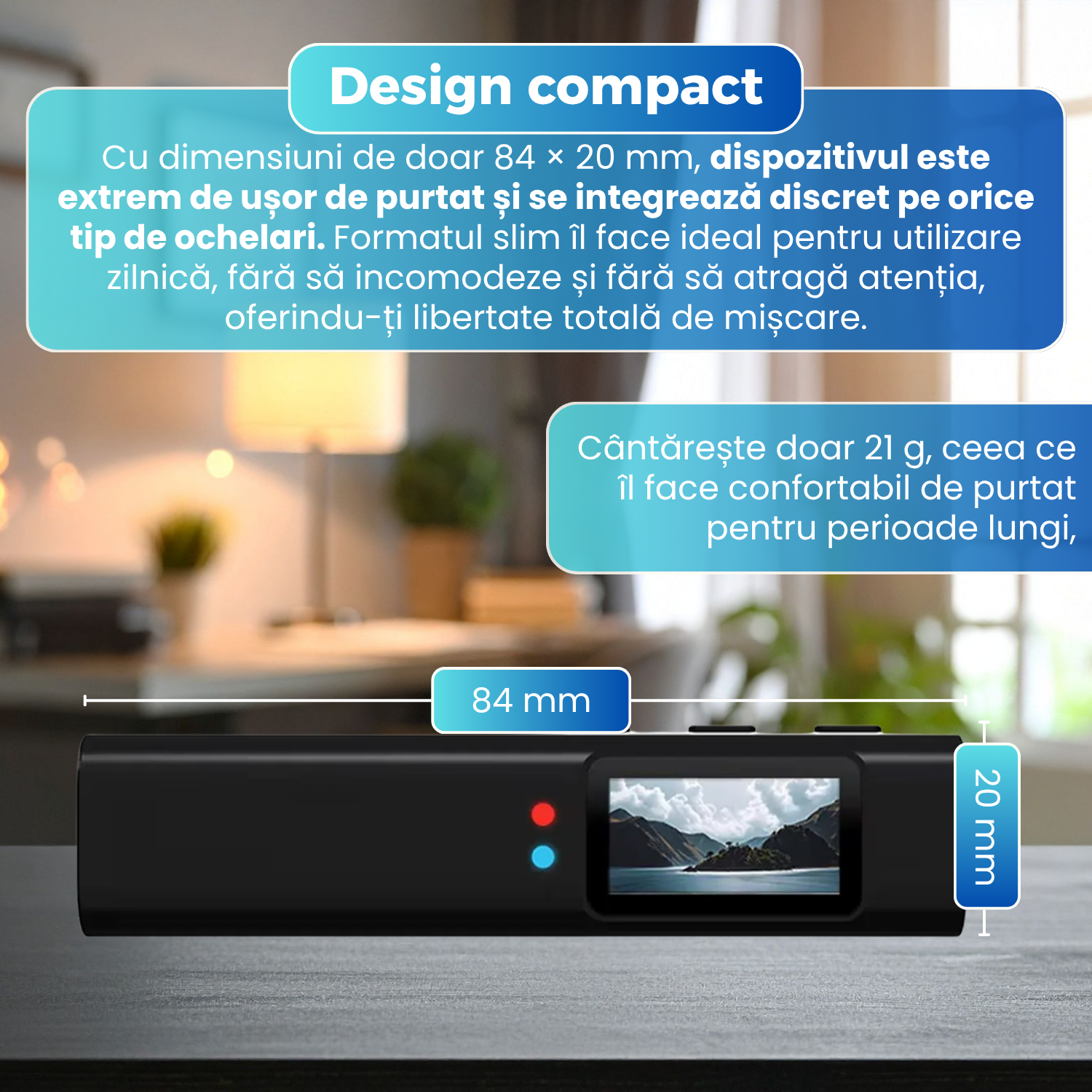 Ochelari cu camera FPV 2.7K, S110, ecran IPS, lentila wide-angle 110°, fotografiere 12MP, hotspot WiFi, structura ultra-usoara 21 g, autonomie 1 ora, inregistrare in bucla