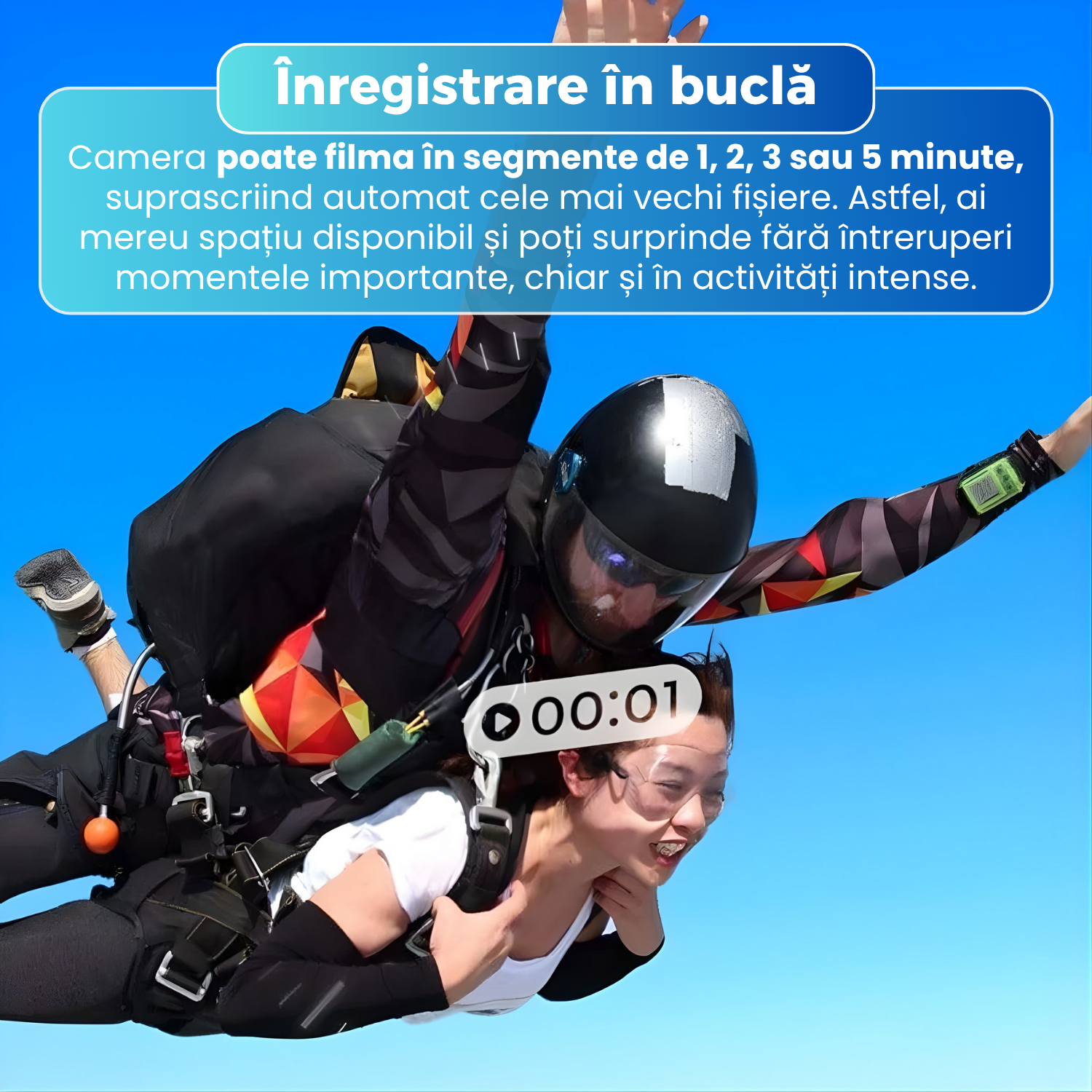 Ochelari cu camera FPV 2.7K, S110, ecran IPS, lentila wide-angle 110°, fotografiere 12MP, hotspot WiFi, structura ultra-usoara 21 g, autonomie 1 ora, inregistrare in bucla