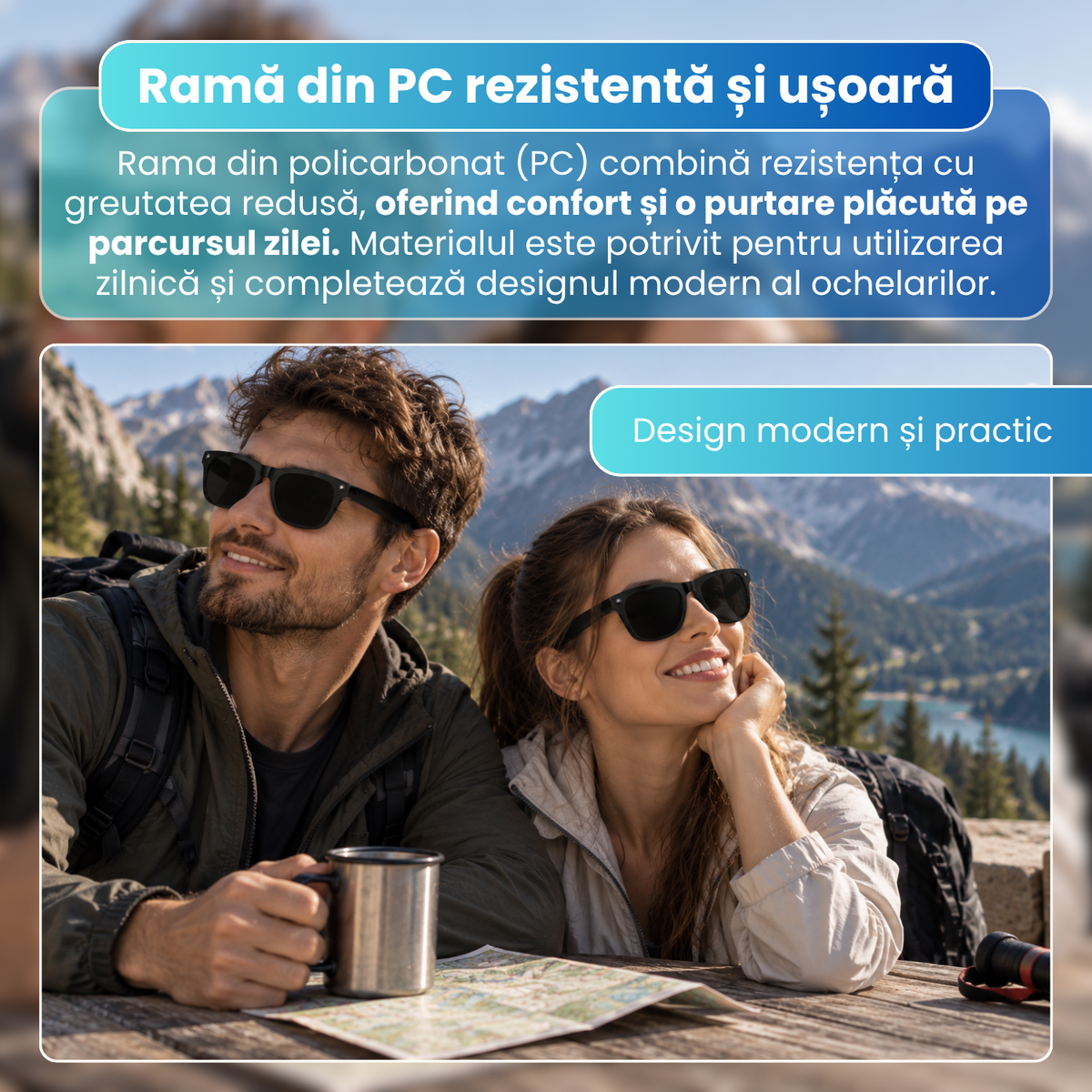 Ochelari inteligenti cu camera 8 MP, traducere AI, audio wireless, microfon integrat, asistenta AI, baterie 290 mAh, rama PC, 40 g, negru