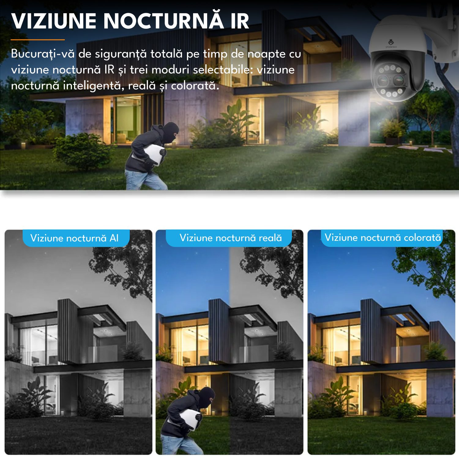 Camera de supraveghere, WiFi, 8MP, 4K, zoom digital 8x, detectie umana AI, vedere nocturna, urmarire automata, audio bidirectional, lentile duble, rezistenta apa IP66