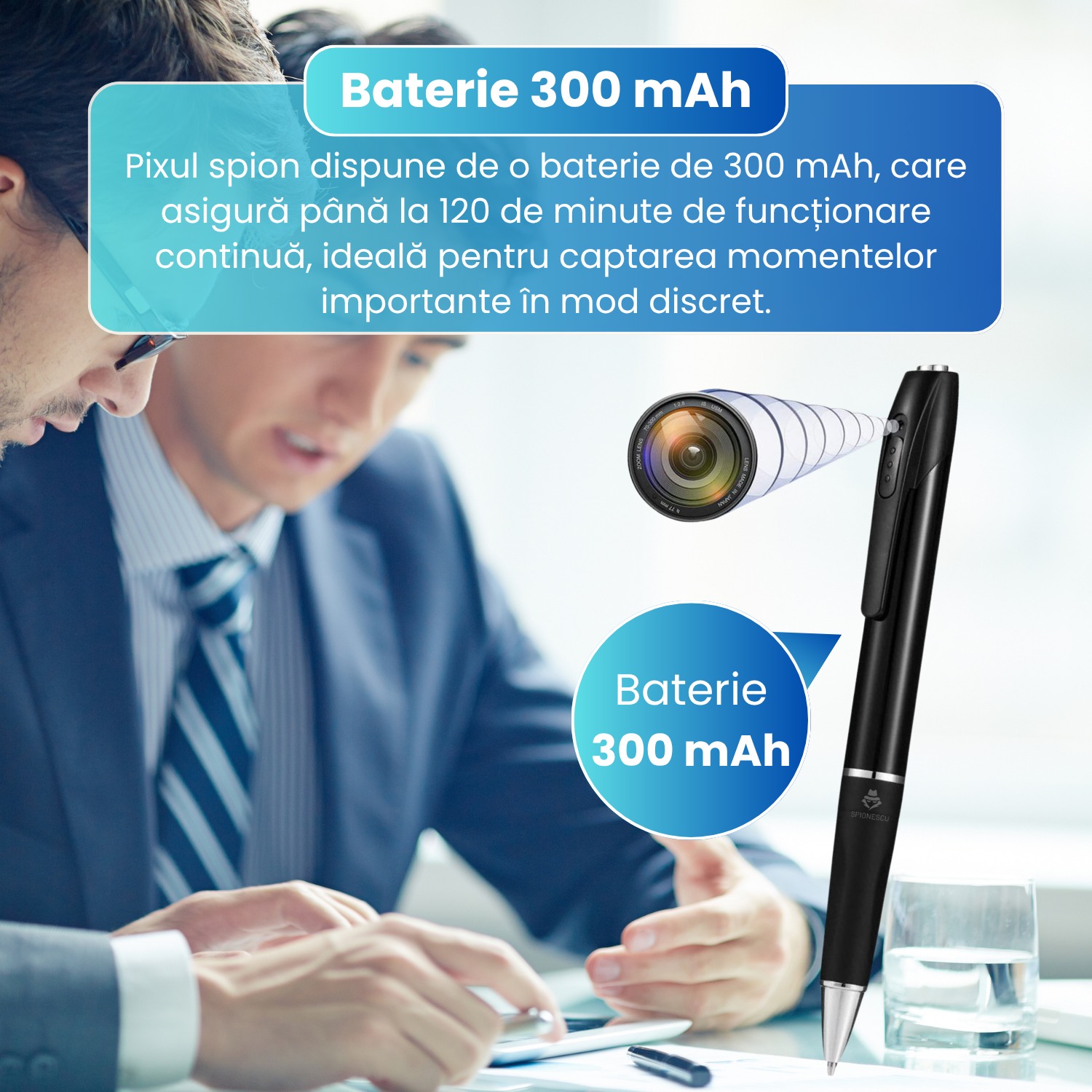 Pix cu camera ascunsa Full HD 1080P — inregistrare video, audio si foto, detectie miscare, autonomie
