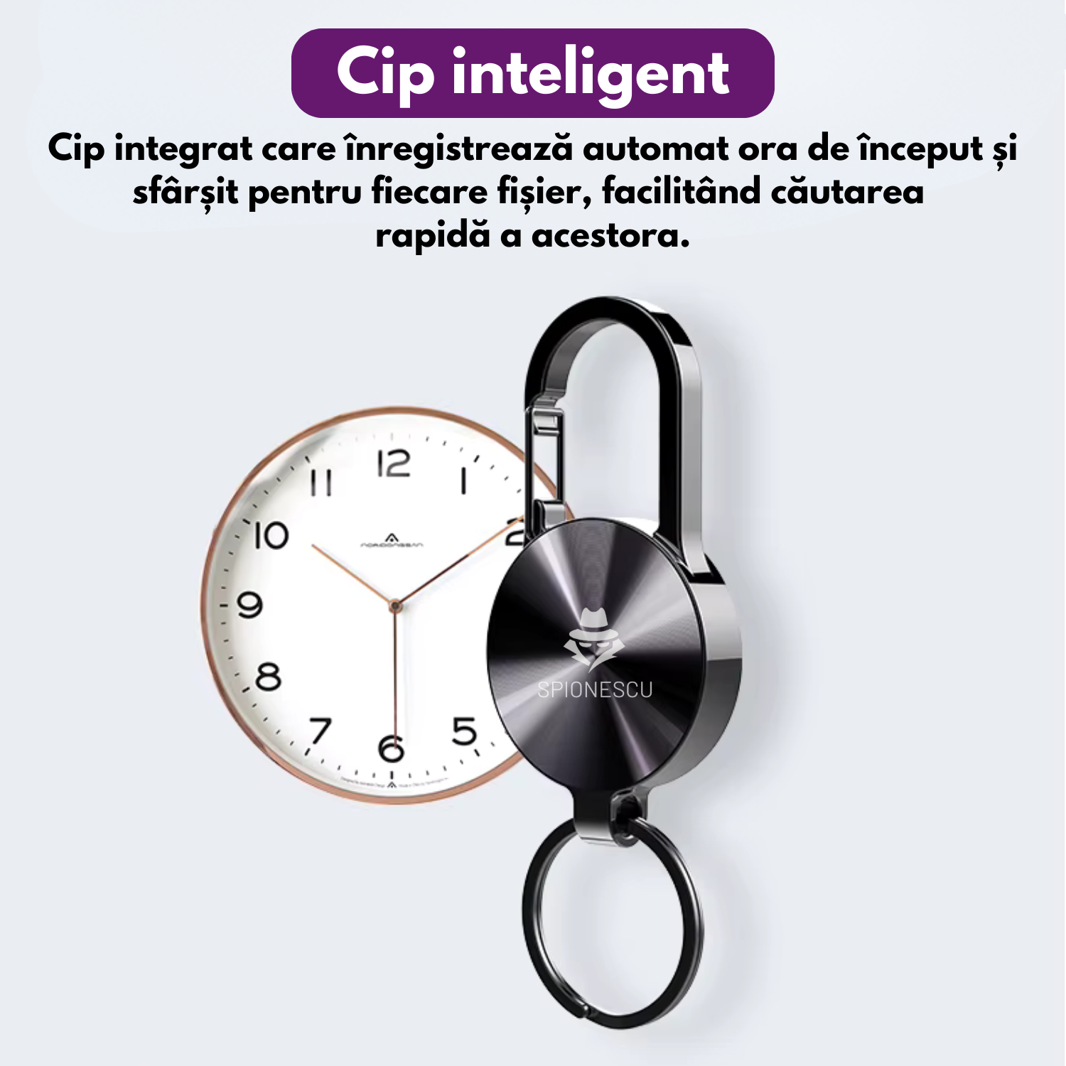 Reportofon spion tip breloc, S25, baterie 120 mAh, autonomie 25 h, MP3 player, inregistrare cu activare vocala, eliminare zgomot