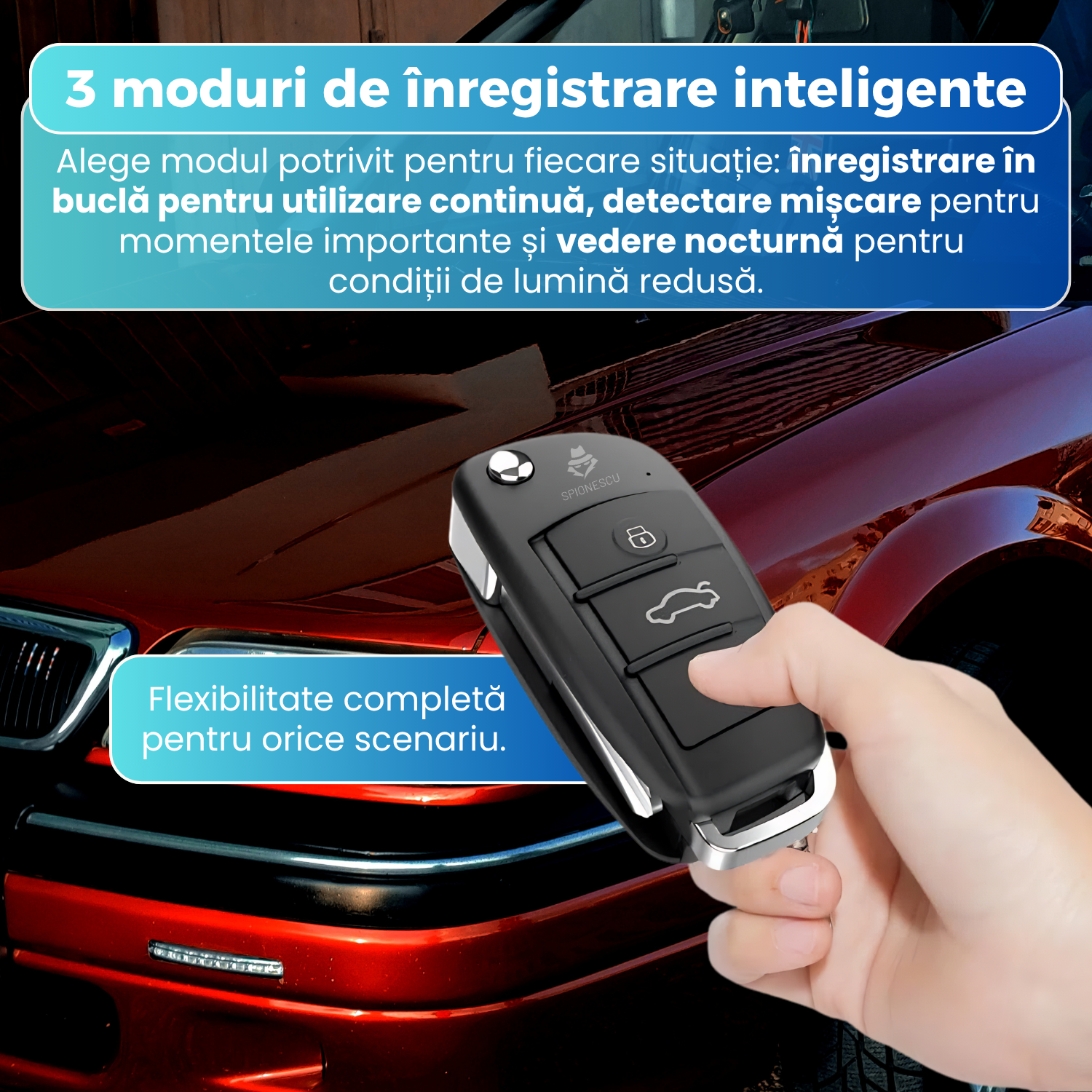 RESIGILAT - Cheie auto cu camera ascunsa Full HD, night vision, unghi 140°