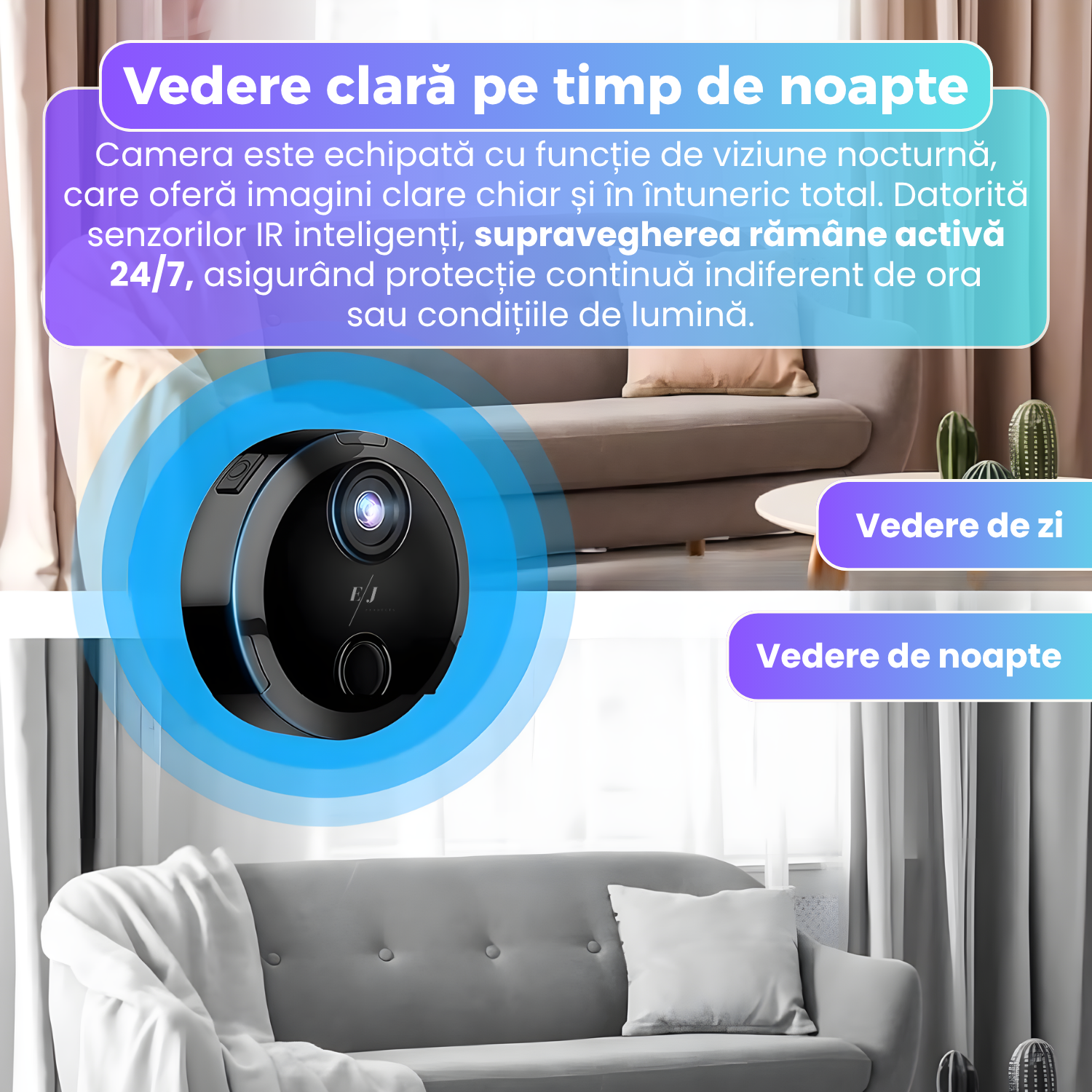 Mini camera spion, HDQ15, rotatie 360°, unghi vizualizare 150°, viziune nocturna, detectie a miscarii, autonomie 3 ore