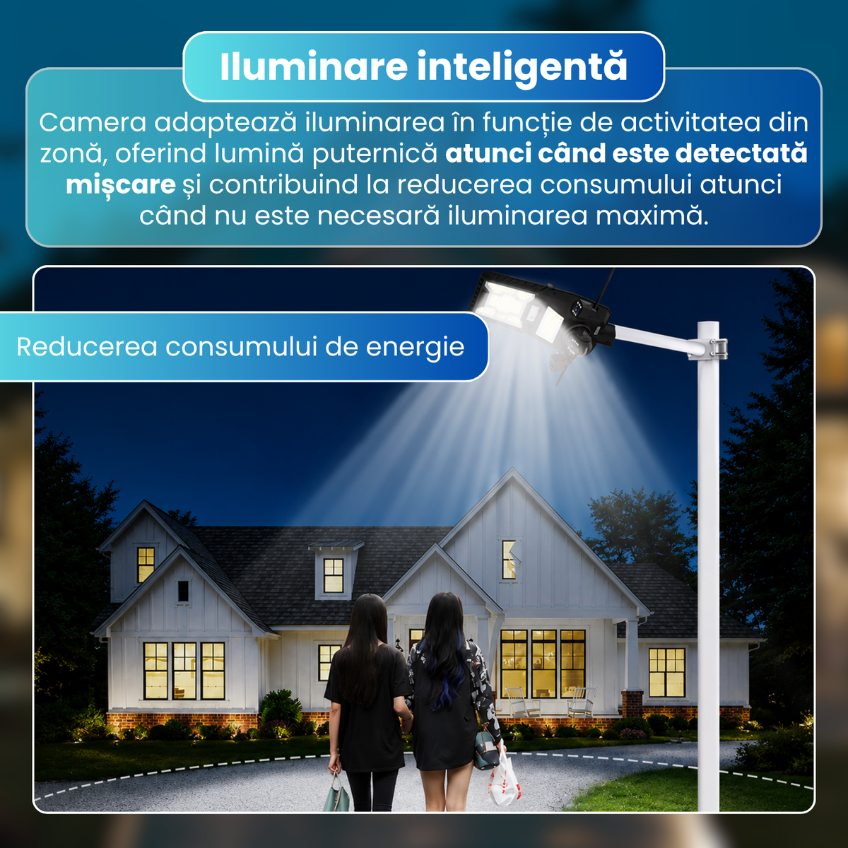 Lampa stradala LED cu camera de supraveghere 4G, tripla camera 6MP, 3 lentile, panou solar monocristalin 15W, baterie 18000mAh, 135 LED, detectie PIR, PTZ 340°, vedere nocturna color/IR, audio bidirectional, IP65