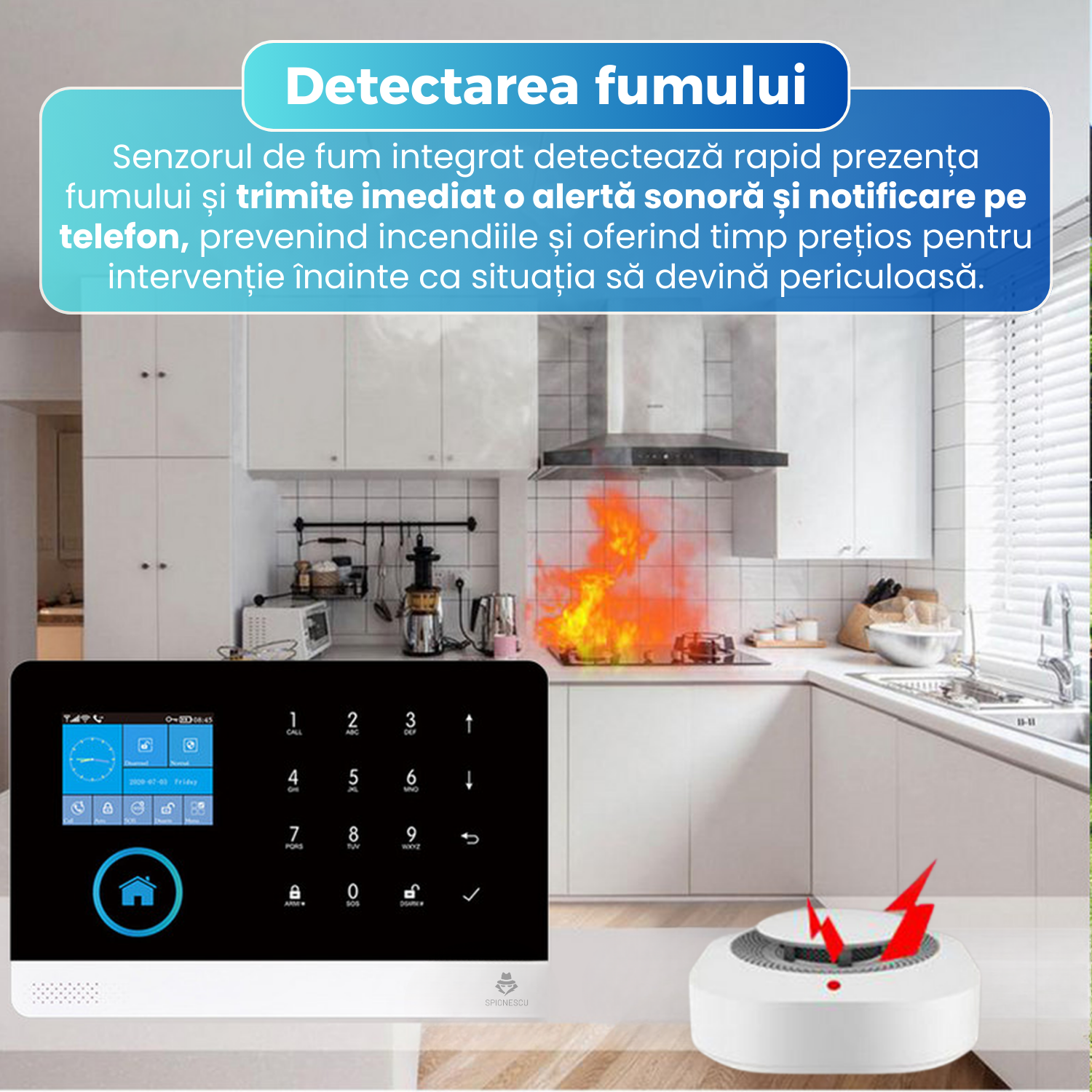 Sistem de alarma wireless inteligent, ACJ-401, WiFi si GSM, ecran color touchscreen, control prin aplicatie Tuya Smart / Smart Life, apel SMS notificari, suport senzori PIR, usa, fum, gaz, RFID, alb