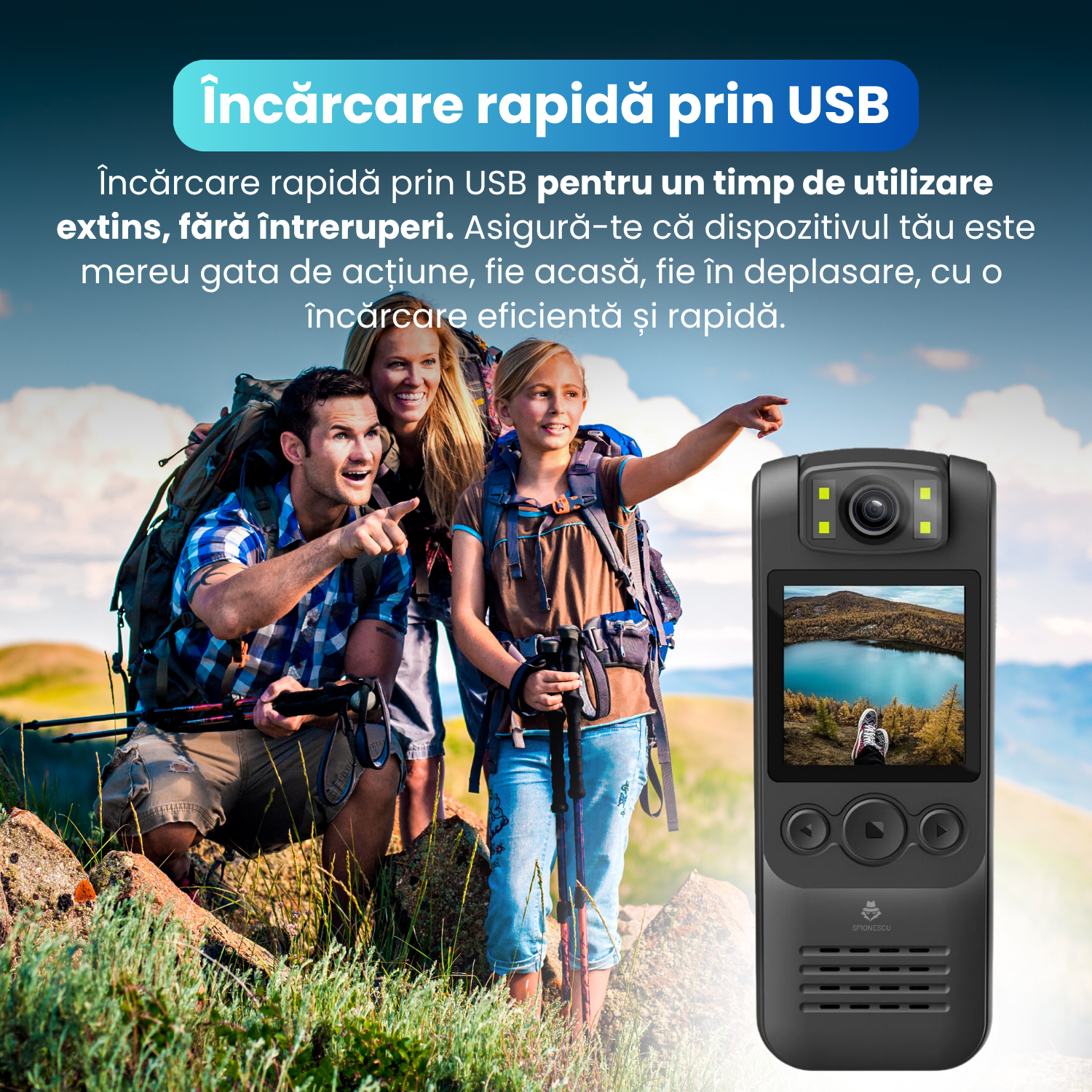 RESIGILAT - Camera video corporala, body cam 1080P, WiFi HotSpot, baterie 1300 mAh, unghi larg de 18