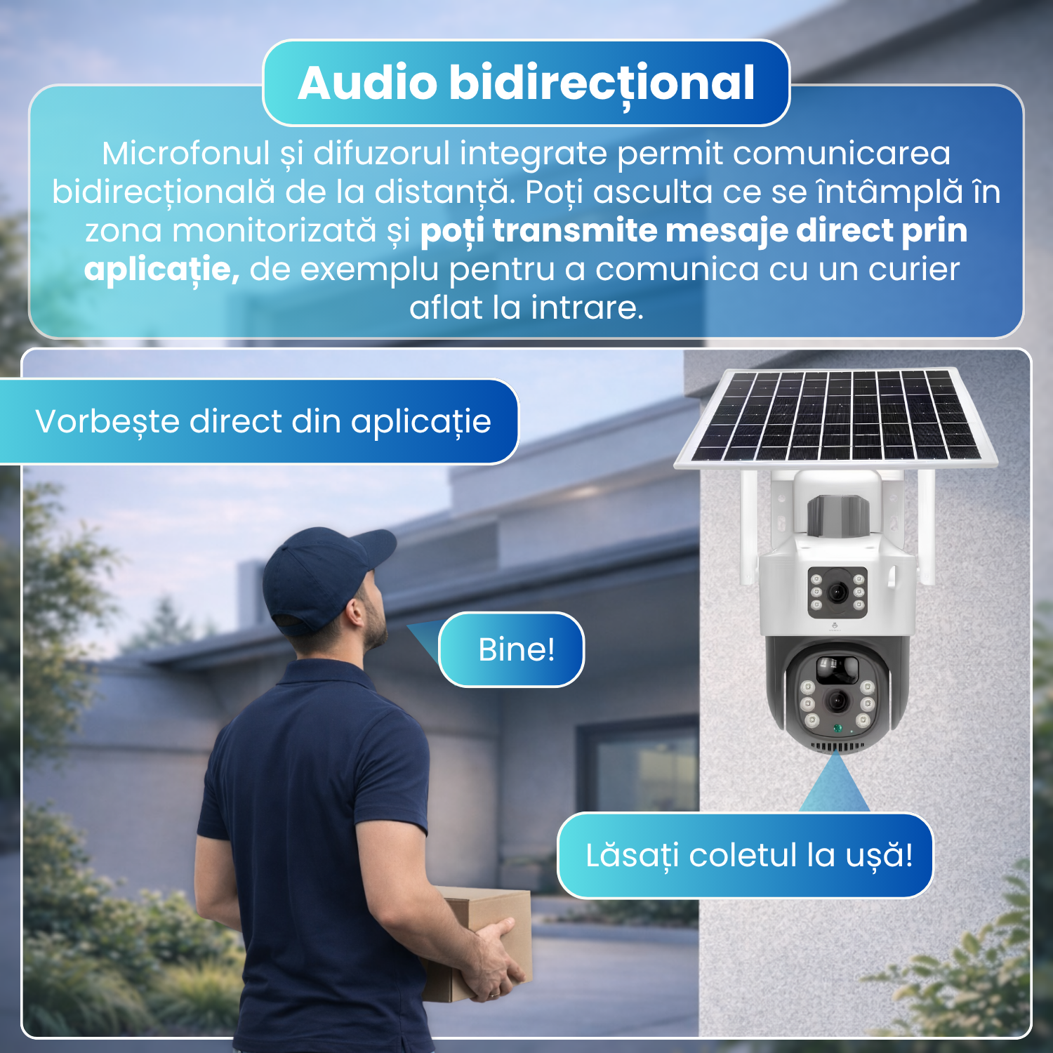 Camera supraveghere 4G cu panou solar, 6MP, PTZ 340°, urmarire automata, detectare PIR, vedere nocturna color si IR, audio bidirectional, baterie 8000mAh, IP65, alb