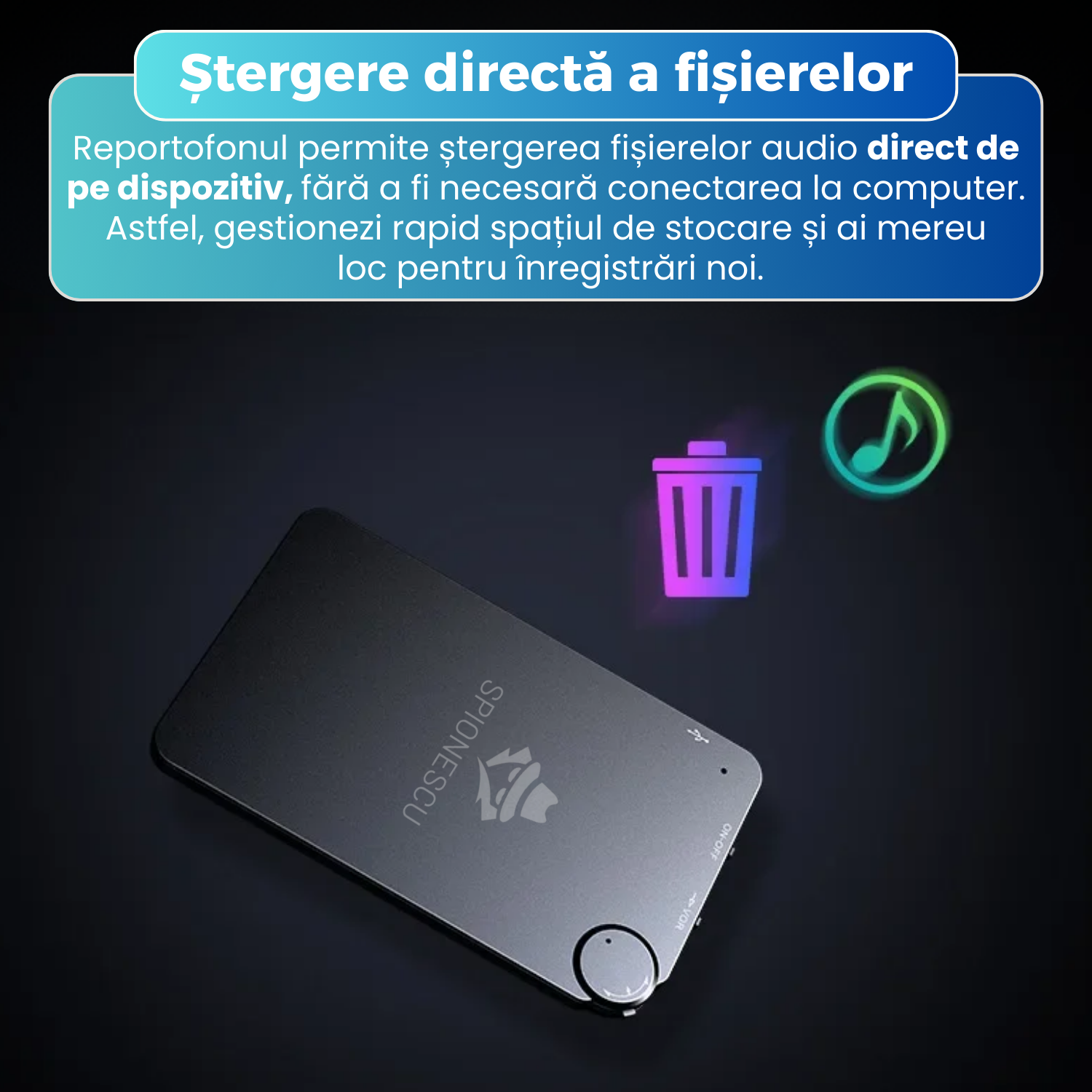 Mini reportofon spion ultra-subtire, Spionescu, activare la sunet si voce, K2, autonomie ridicata, dimensiune card, pana la 150 ore inregistrare, operare cu un singur buton, portabil, functie MP3 Player, negru