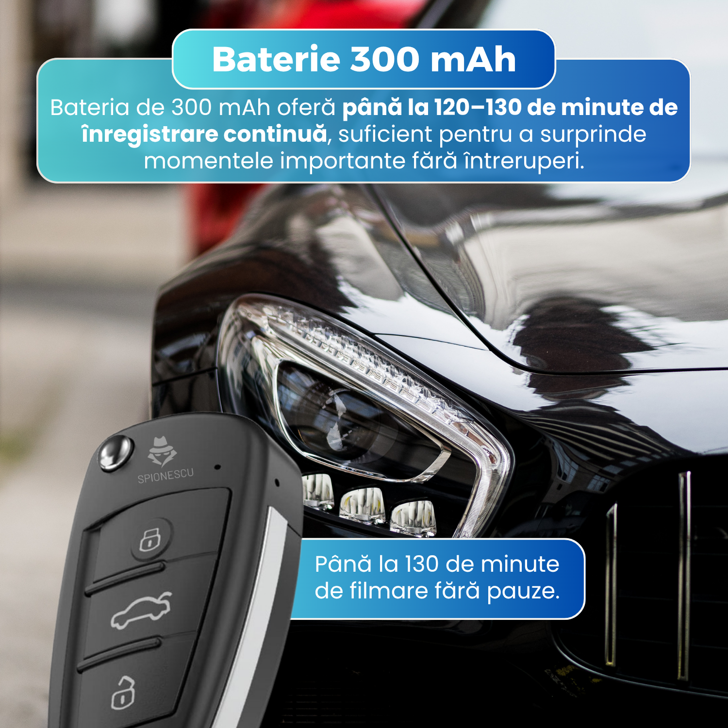 RESIGILAT - Cheie auto cu camera ascunsa Full HD, night vision, unghi 140°