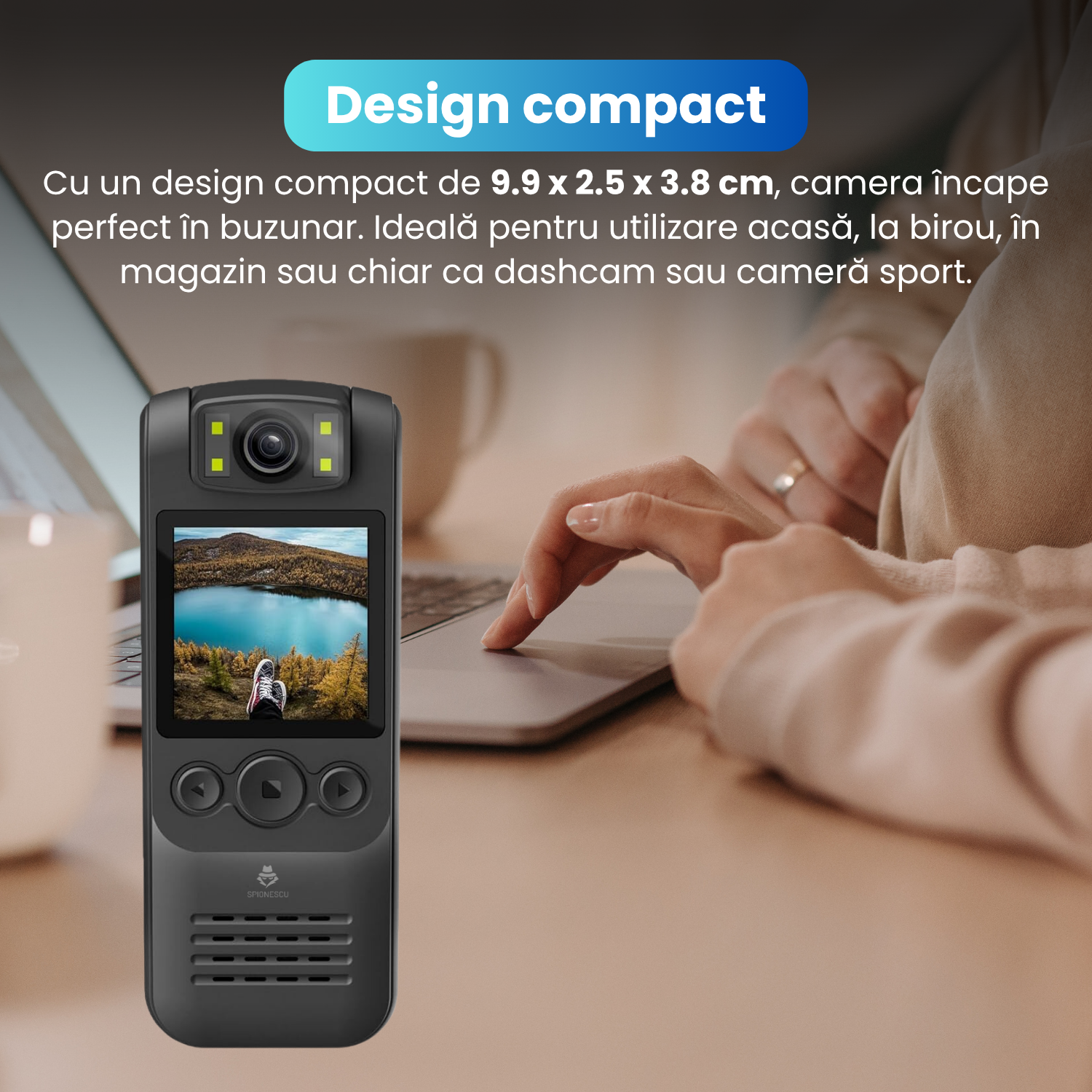 RESIGILAT - Camera video corporala, body cam 1080P, WiFi HotSpot, baterie 1300 mAh, unghi larg de 18