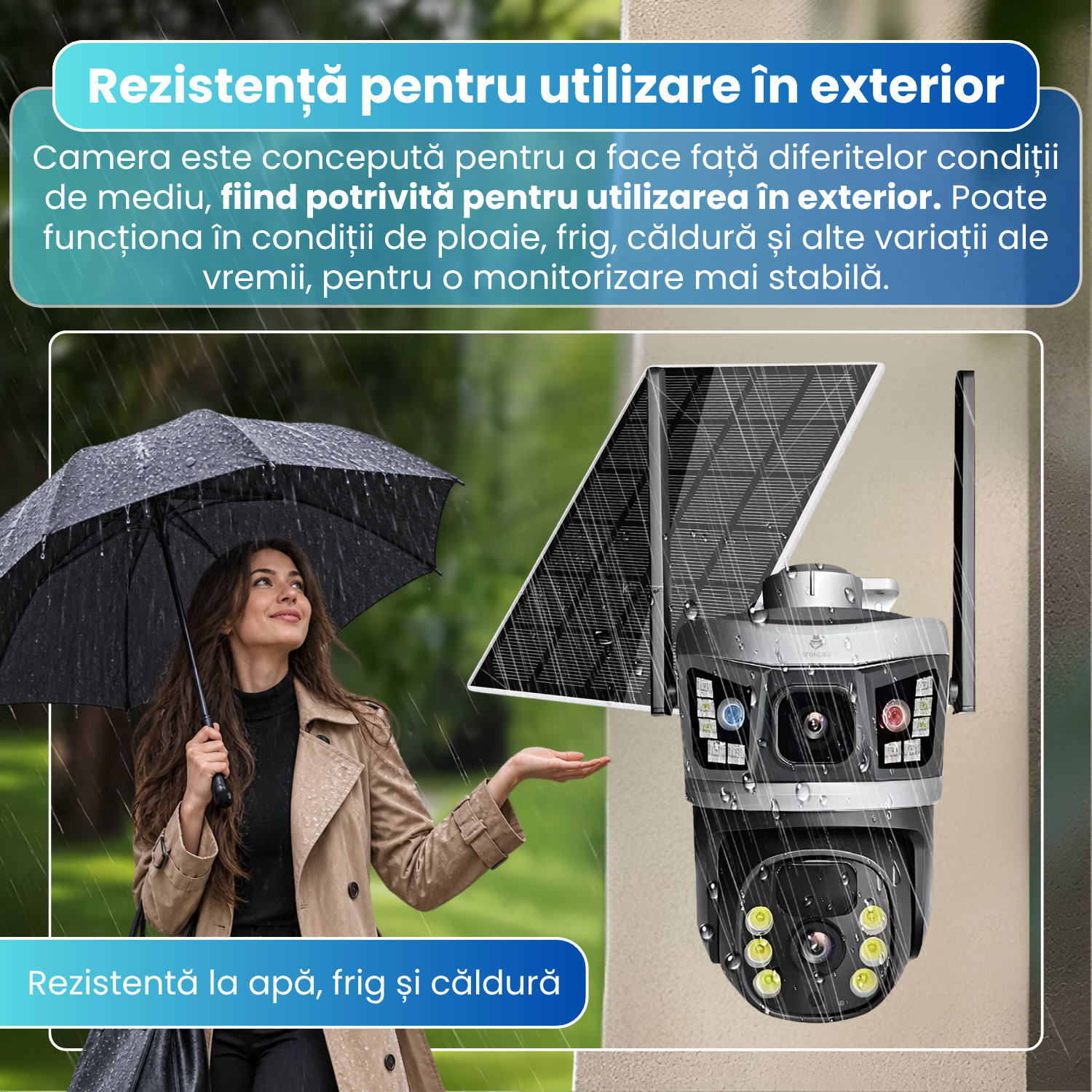 Camera de supraveghere exterior 4G, Dual Lens 6MP, panou solar, baterie 8000mAh, PTZ 355°, detectare persoane, vedere nocturna color, audio bidirectional, negru