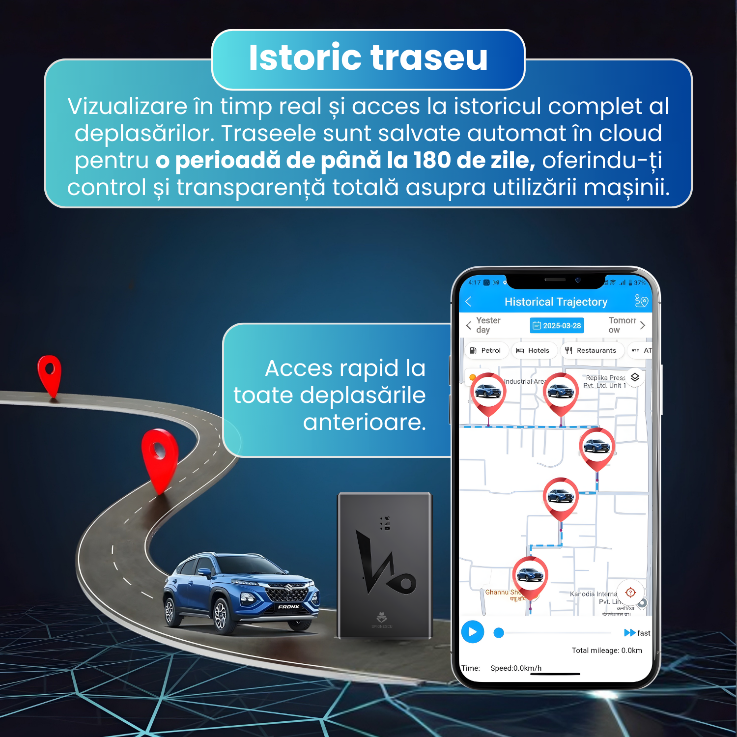 Mini Tracker GPS 4G, Q10, monitorizare in timp real, fixare magnetica, baterie 6000 mAh, standby pana la 15 zile, rezistent la apa IP67, negru