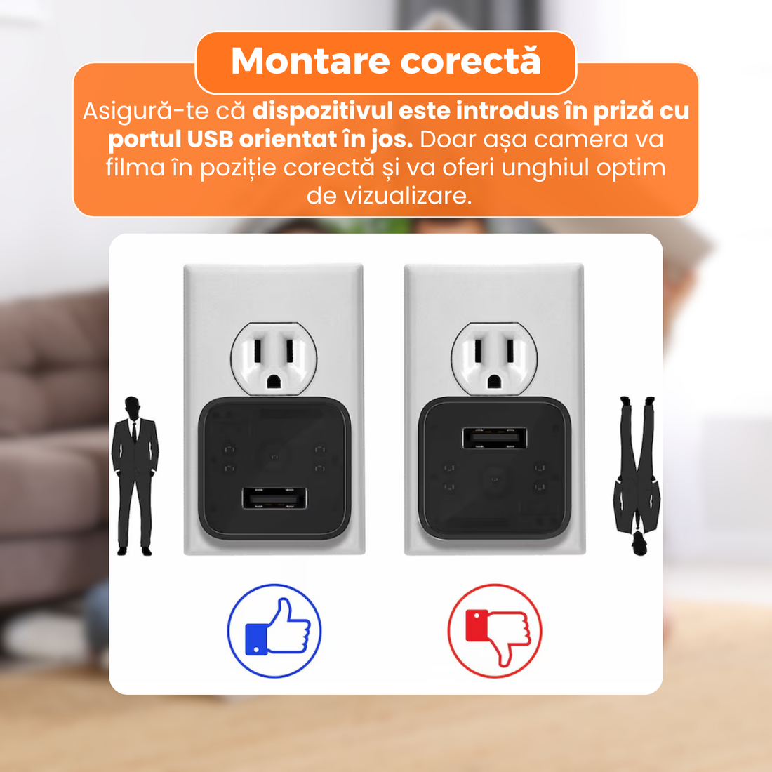 Incarcator USB cu camera ascunsa, Full HD 1080P, detectare miscare, conexiune WiFi, inregistrare in bucla, design discret