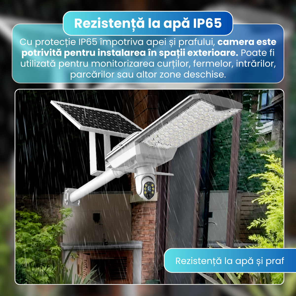 Lampa stradala LED cu camera supraveghere 4G, 4MP, PTZ 340°, urmarire automata, panou solar monocristalin 42W, baterie 42Ah, 78 LED-uri 5054, senzor PIR, vedere nocturna color si IR, audio bidirectional, IP65, gri
