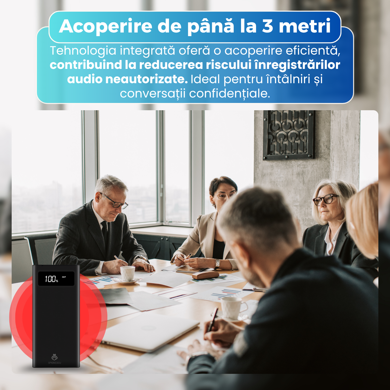 Dispozitiv anti-inregistrare 2 in 1, Power Bank 8000 mAh, Tehnologie Ultrasonica, Acoperire pana la 320°, Telecomanda Wireless, Autonomie pana la 8 Ore, Negru