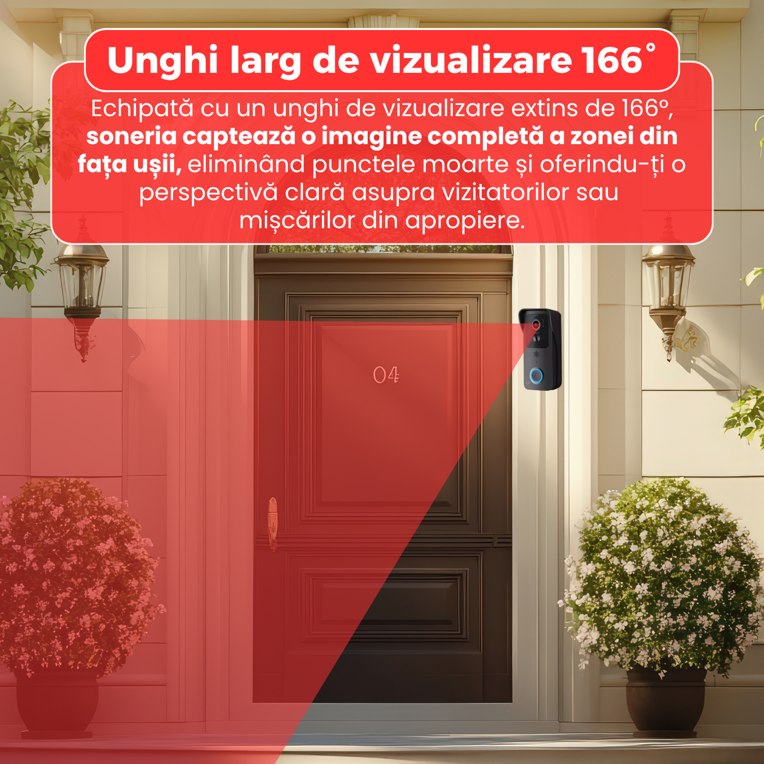 Sonerie video inteligenta WiFi 2.4G/5G, rezistenta la apa IP65, camera HD cu viziune nocturna IR, unghi 166°, detectie miscare PIR, audio bidirectional, compatibila cu aplicatia Tuya Smart, baterie 5200 mAh, negru