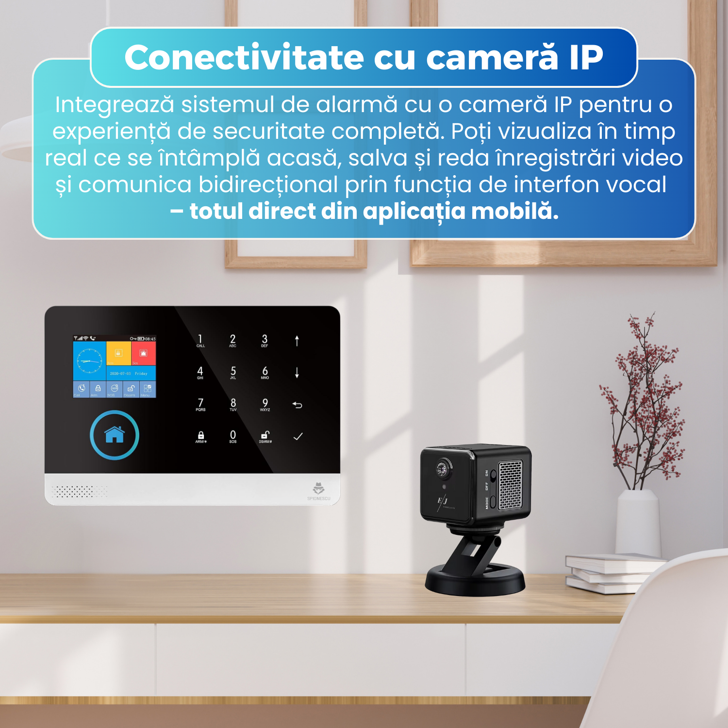 Sistem de alarma wireless inteligent, ACJ-401, WiFi si GSM, ecran color touchscreen, control prin aplicatie Tuya Smart / Smart Life, apel SMS notificari, suport senzori PIR, usa, fum, gaz, RFID, alb