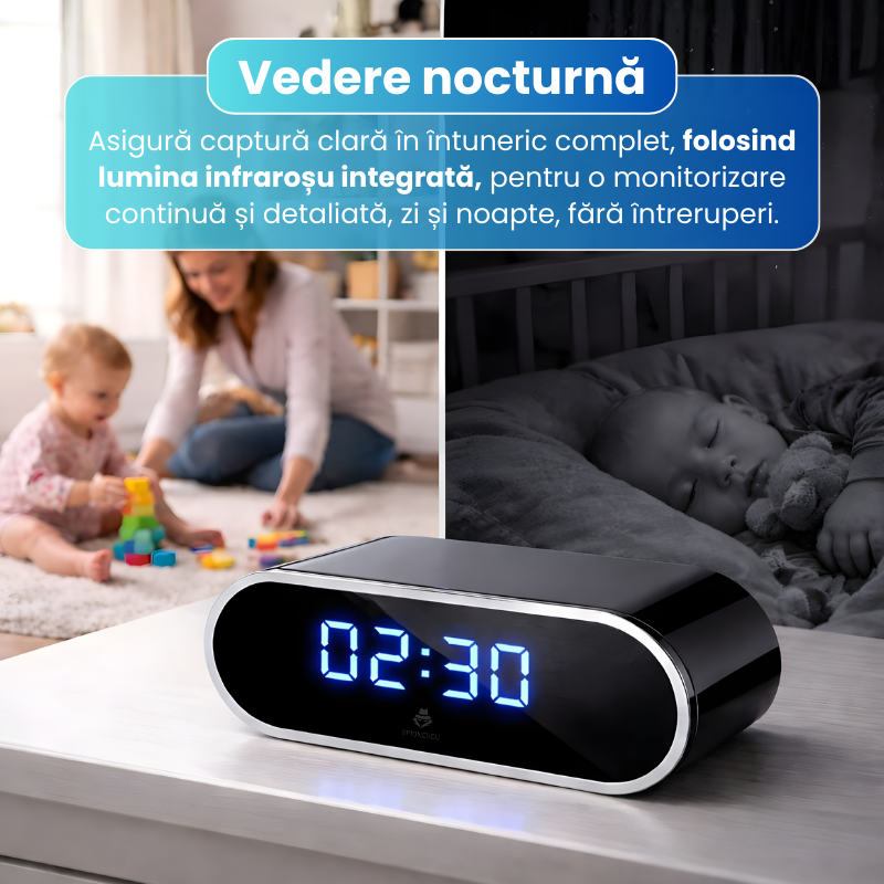 Ceas cu camera ascunsa audio-video, WiFi, HD, detectarea miscarii pe iOS, night vision