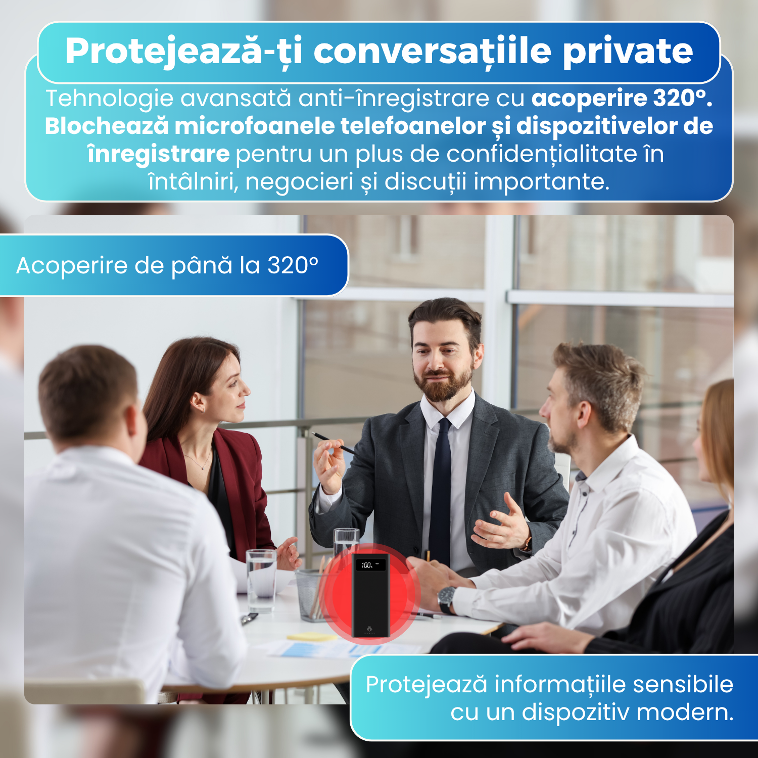 Dispozitiv anti-inregistrare 2 in 1, Power Bank 8000 mAh, Tehnologie Ultrasonica, Acoperire pana la 320°, Telecomanda Wireless, Autonomie pana la 8 Ore, Negru