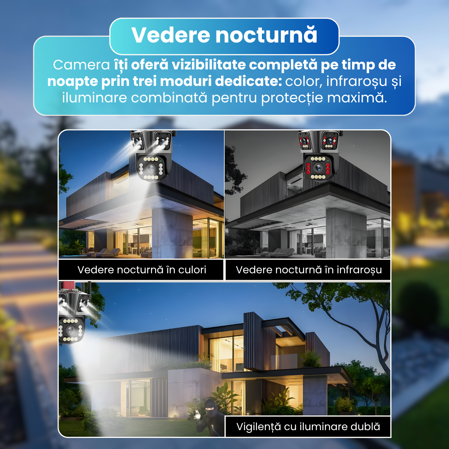 Camera de supraveghere tripla 5K, WIFI, 12MP, 32 GB, PTZ, CCTV, zoom 10x