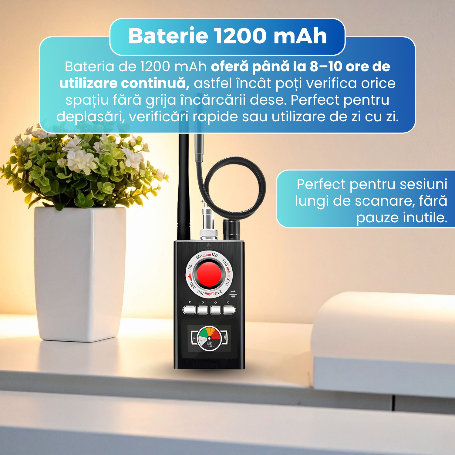 Detector aparate spionaj, K88, frecventa 1–8000 MHz, detectare camere ascunse, GPS si WiFi, infraros