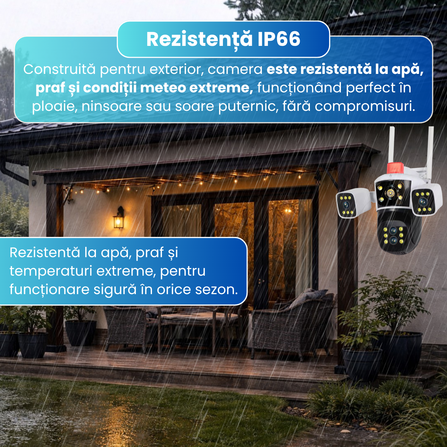 Camera de supraveghere WiFi cu 3 lentile, P8,  rotatie panoramica, vedere nocturna IR, detectie misc