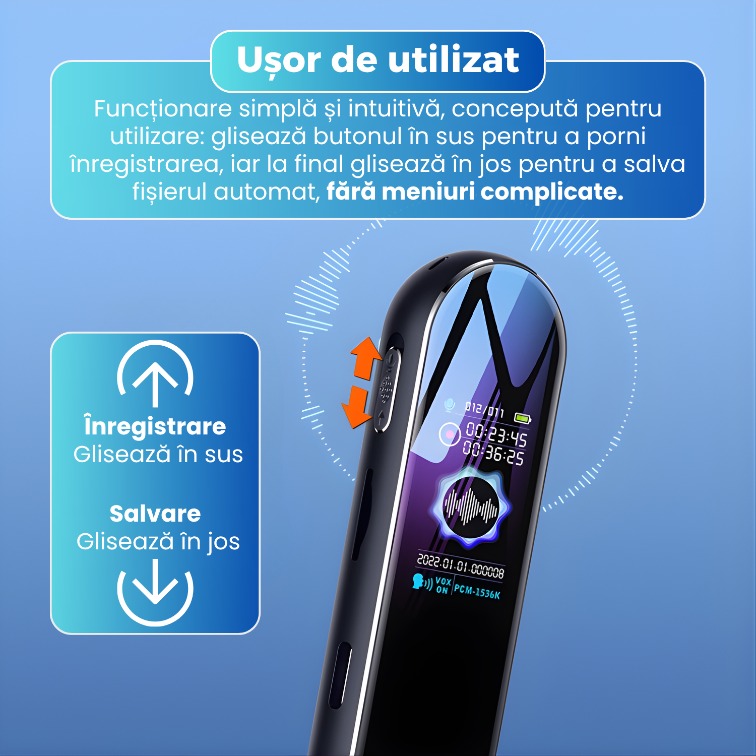 Reportofon profesional cu activare vocala, Q53, difuzor, MP3