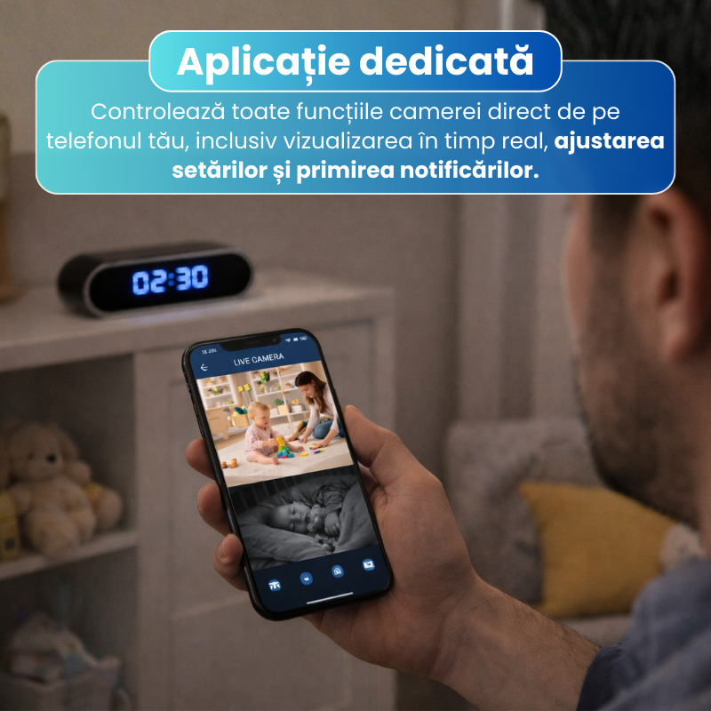 Ceas cu camera ascunsa audio-video, WiFi, HD, detectarea miscarii pe iOS, night vision