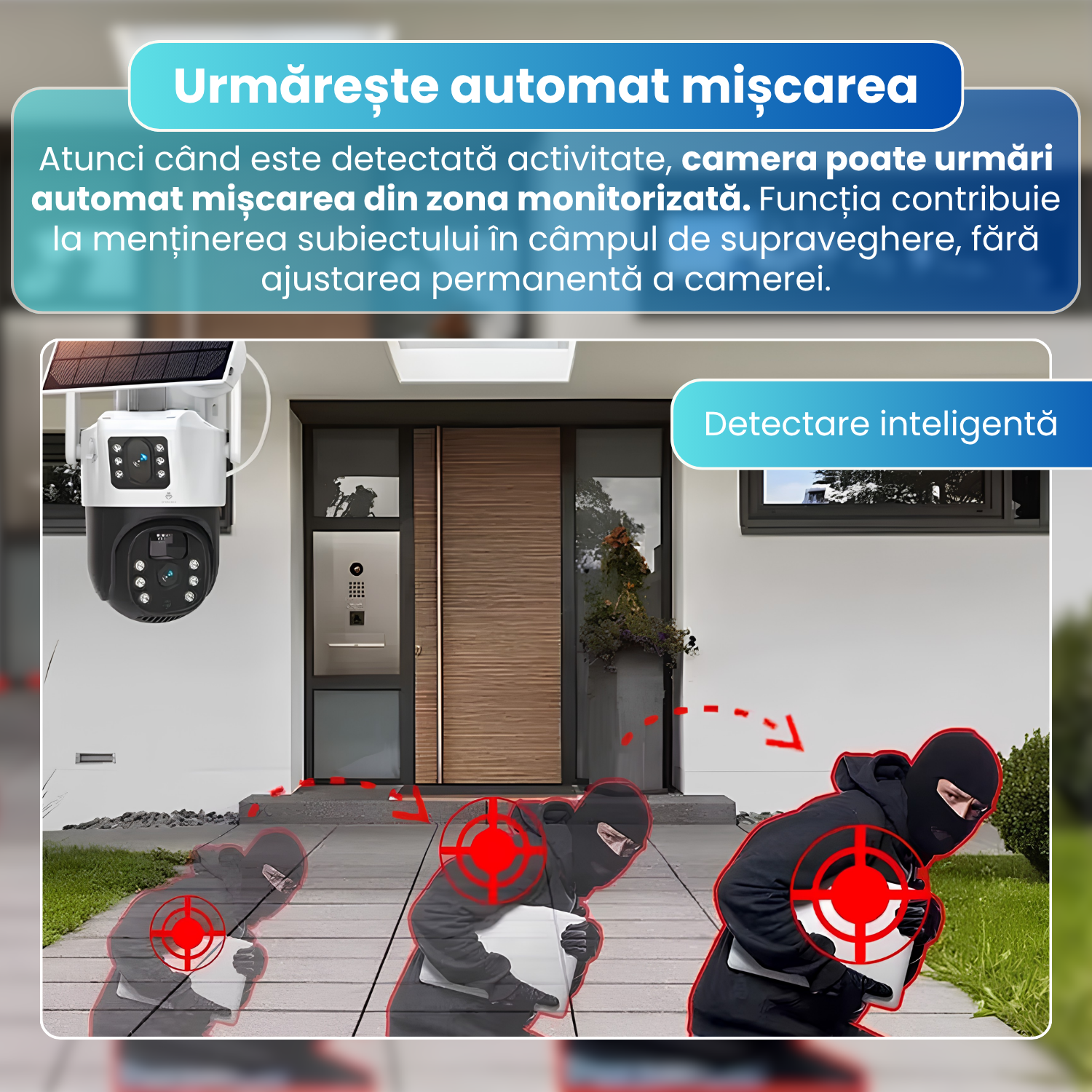 Camera supraveghere 4G cu panou solar, 6MP, PTZ 340°, urmarire automata, detectare PIR, vedere nocturna color si IR, audio bidirectional, baterie 8000mAh, IP65, alb