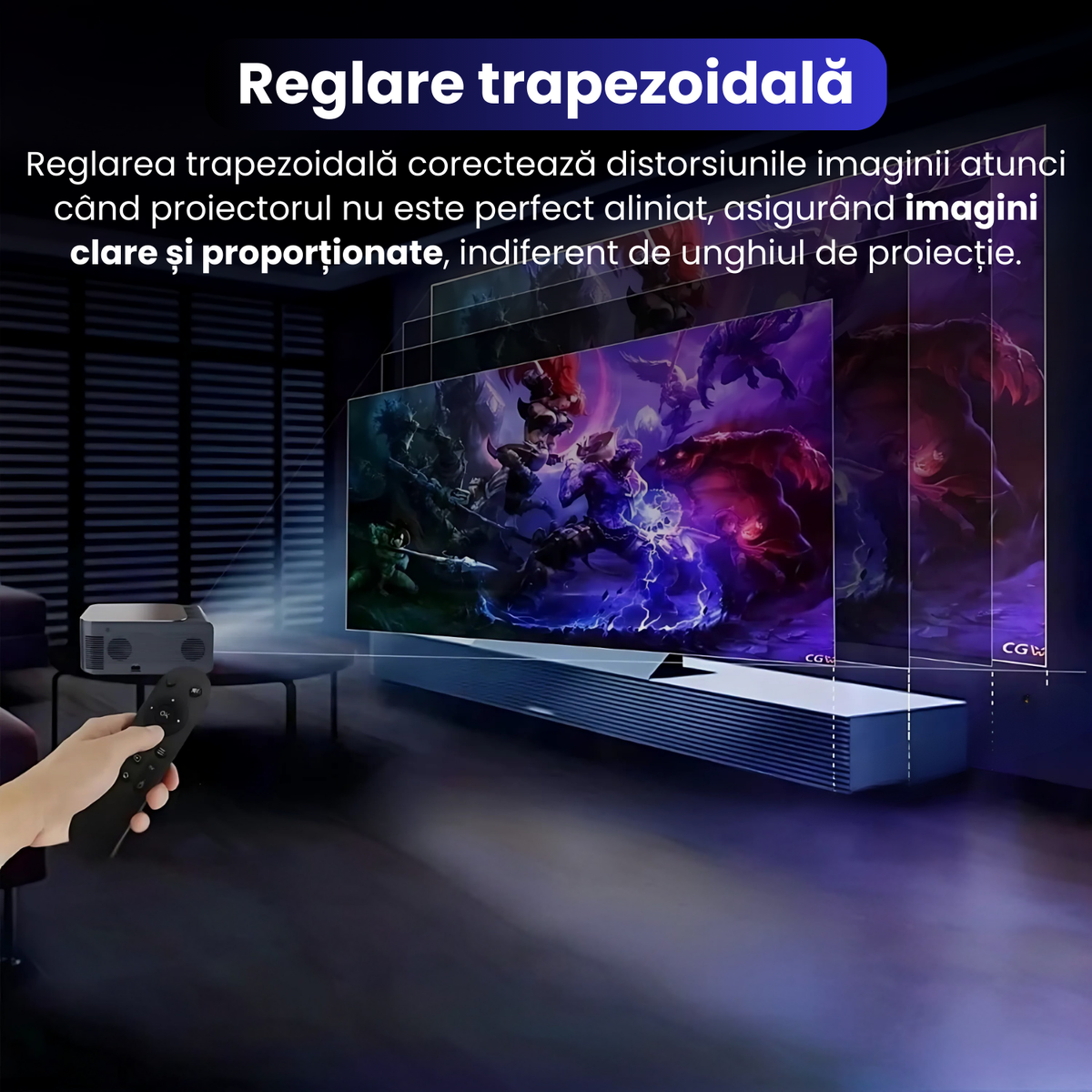 Videoproiector 3D, Full HD 1080p (suport semnal 4K), M8, Proiectinno, 16 GB, Android 9.0, Bluetooth 5.0, WiFi 2.4G/5G, audio Dolby, corectie trapezoidala, 400 ANSI, portabil, negru