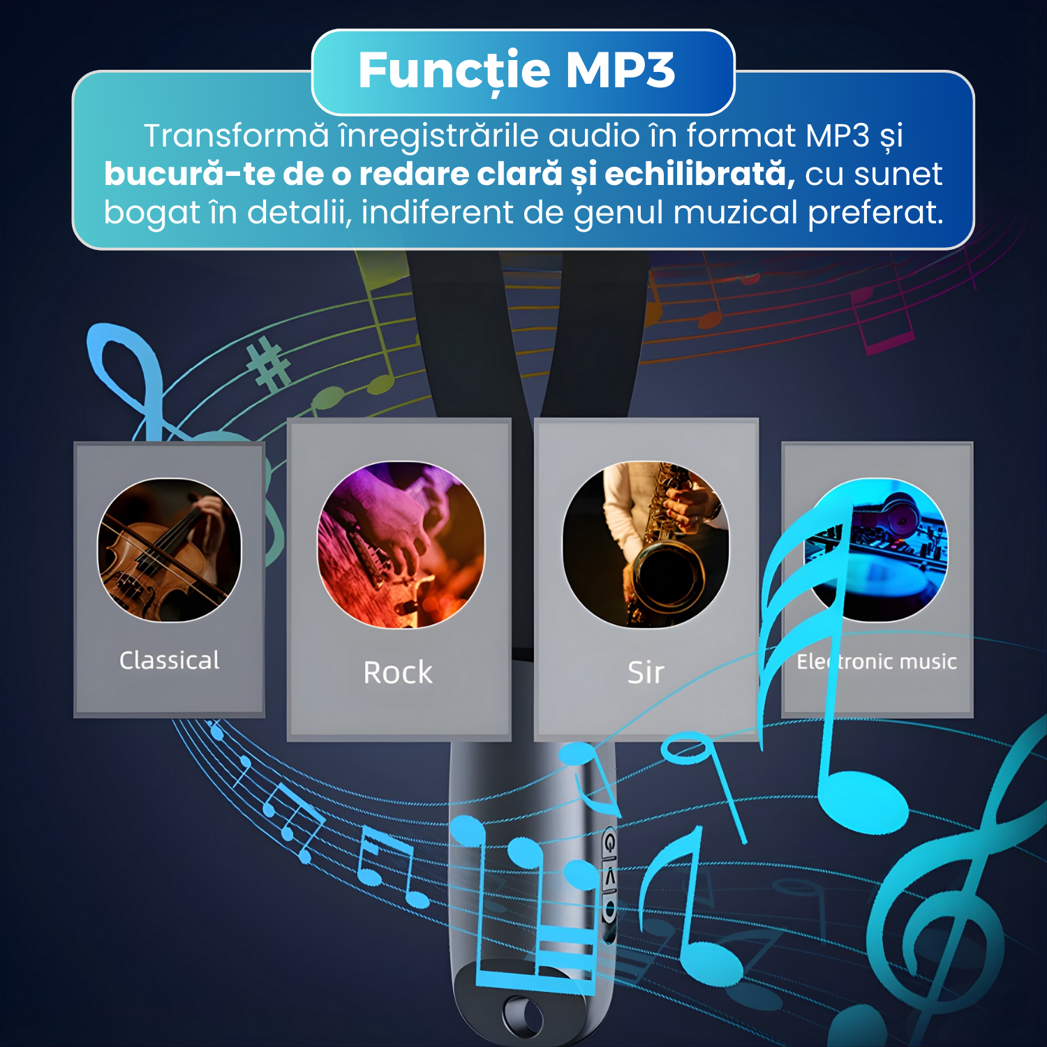 Mini reportofon cu microfon ascuns, activare vocala, MP3 Player, S26