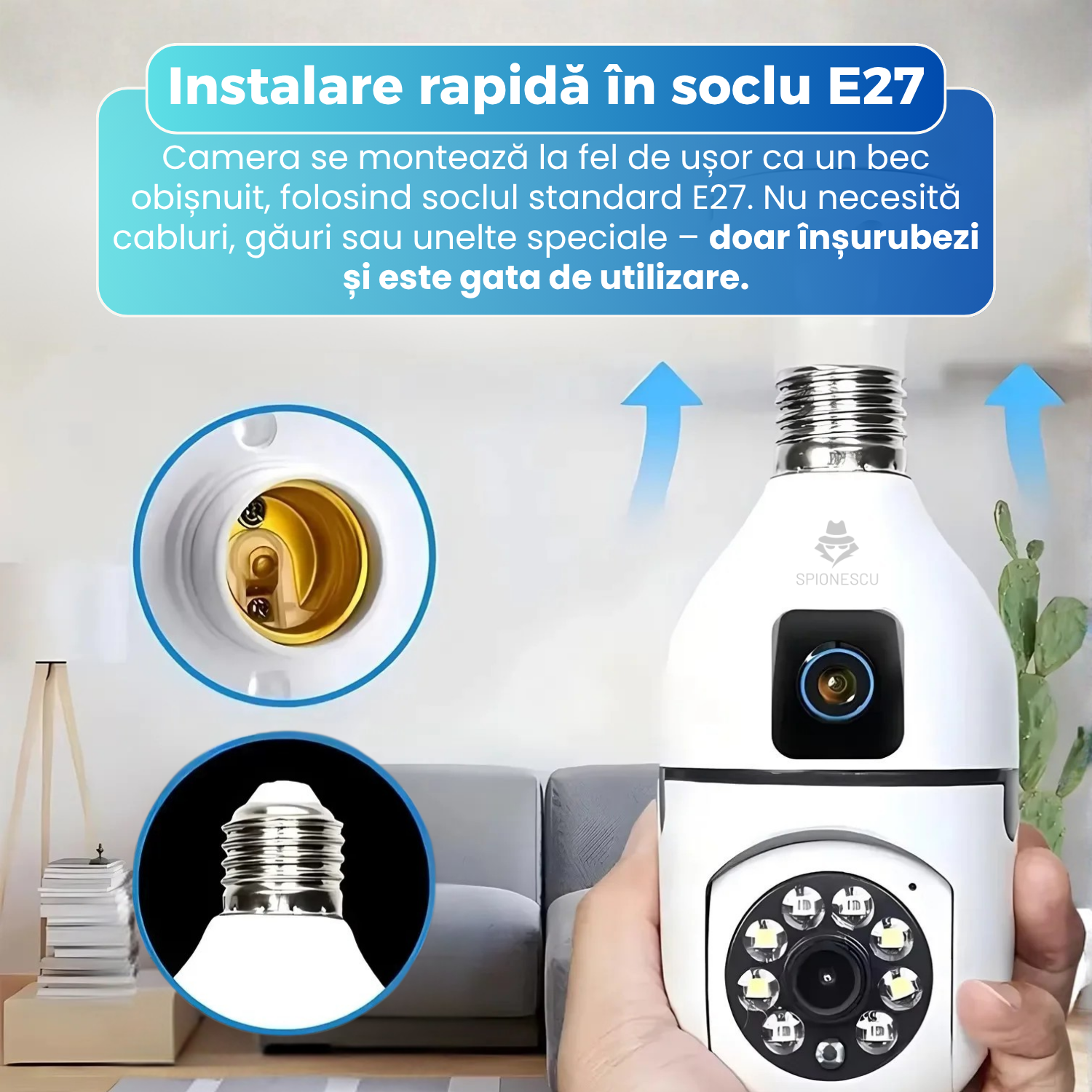 Camera de supraveghere dubla 360° HD, WiFi, 4MP, PTZ, CCTV - V380