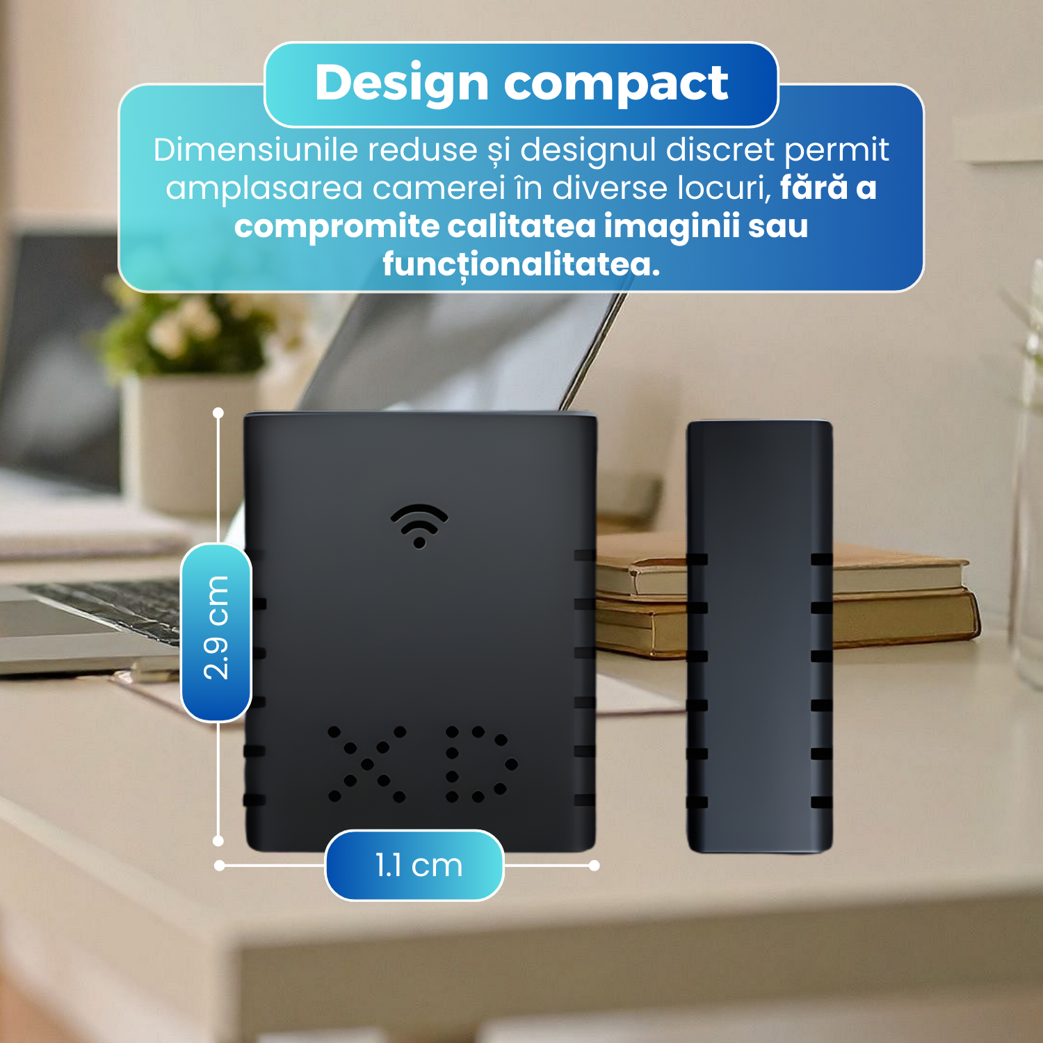 Mini camera ascunsa WiFi 4K,  monitorizare in timp real, detectare miscare, viziune nocturna, control prin aplicatie, design compact si discret, negru