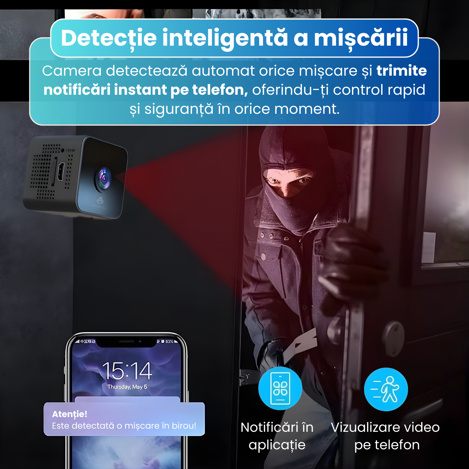 Mini camera magnetica, X1, rezolutie 1080P, rotatie 360°, unghi vizualizare 160°, viziune nocturna, detectie miscare, functie Hotspot, stocare card TF