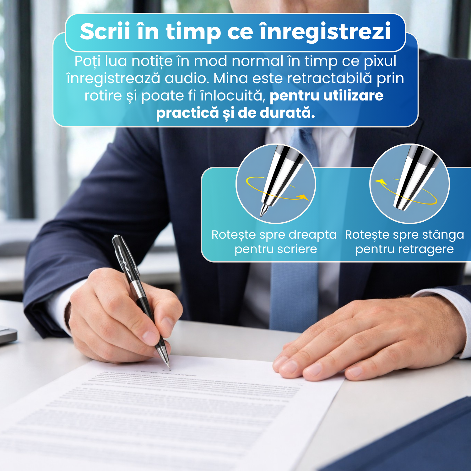 Pix spion cu reportofon integrat Q91, 16GB, autonomie inregistrare pana la 15 ore, reducere zgomot DSP, functie MP3, stocare USB, design discret, negru