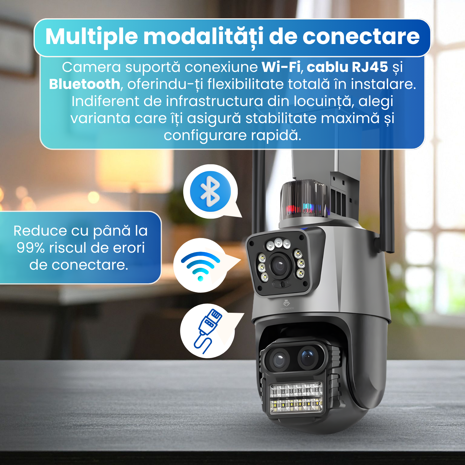 Camera de supraveghere tripla 4K, WIFI, 9MP, PTZ, CCTV, zoom 10x