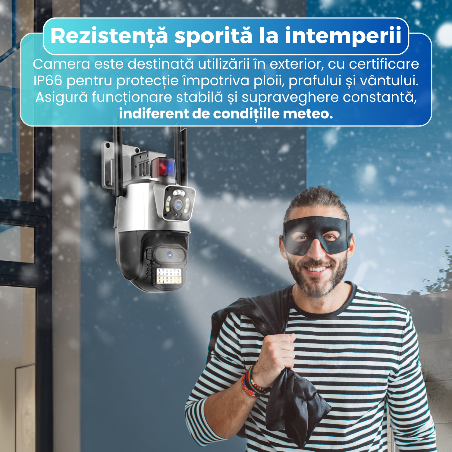 Camera de supraveghere dubla, Q322, WIFI, 6MP, exterior, IP 66, AI, leduri lumina, comunicare bidirectionala, alarma, senzor miscare,exterior