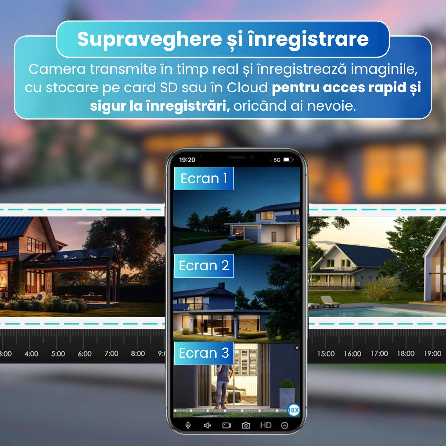 Camera de supraveghere WiFi cu 3 lentile, P8,  rotatie panoramica, vedere nocturna IR, detectie miscare, audio bidirectional, stocare SD/Cloud