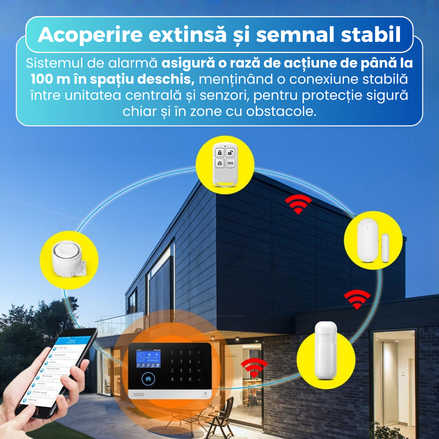 Sistem de alarma wireless inteligent, ACJ-401, WiFi si GSM, ecran color touchscreen, control prin aplicatie Tuya Smart / Smart Life, apel SMS notificari, suport senzori PIR, usa, fum, gaz, RFID, alb