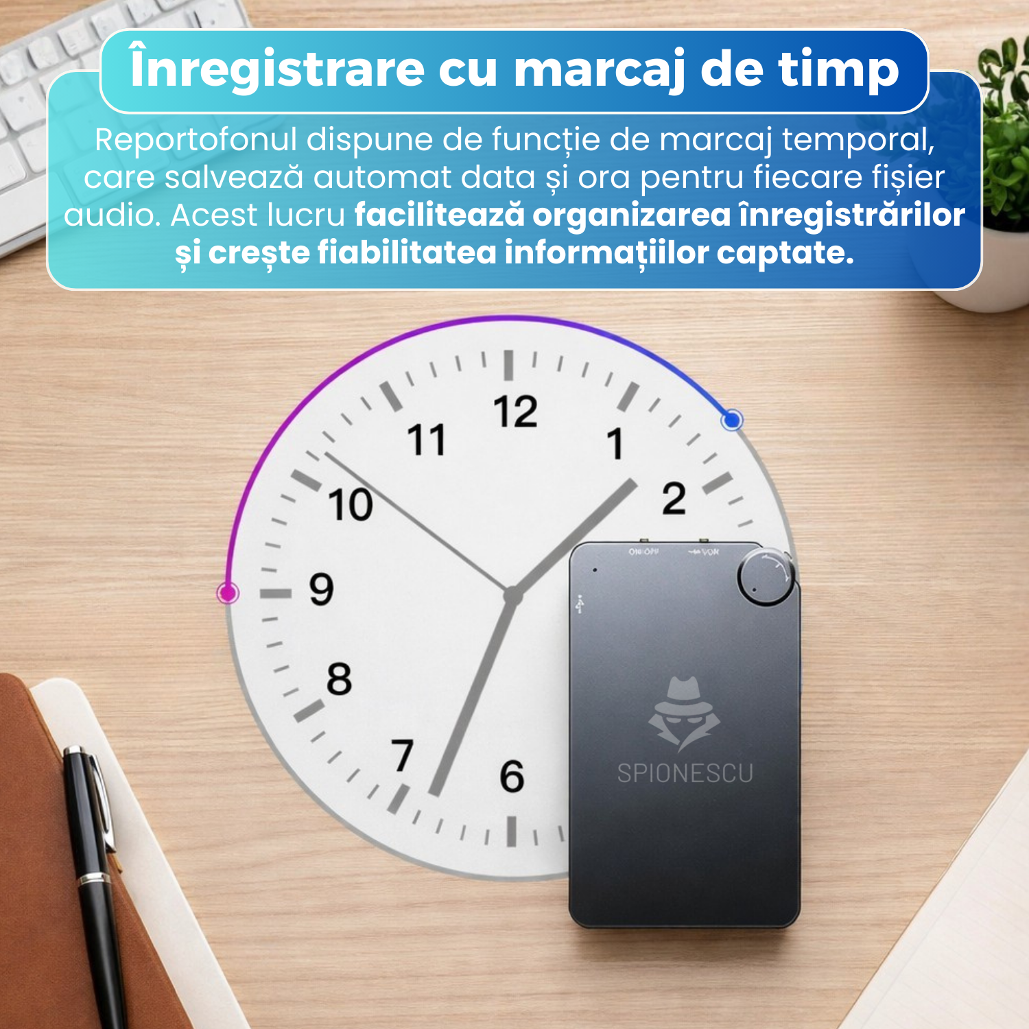 Mini reportofon spion ultra-subtire, Spionescu, activare la sunet si voce, K2, autonomie ridicata, dimensiune card, pana la 150 ore inregistrare, operare cu un singur buton, portabil, functie MP3 Player, negru